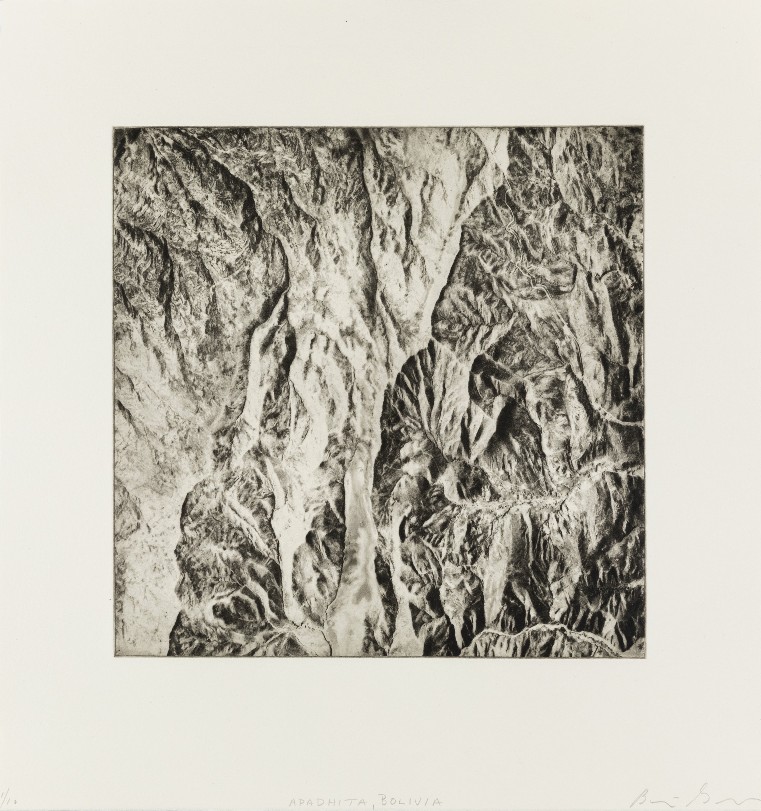    Apachita, Bolivia, 2021    Copperplate photogravure etching on cotton rag paper, plate size; 10.6 x 10.6, paper size; 16 x 15.5, edition 10  