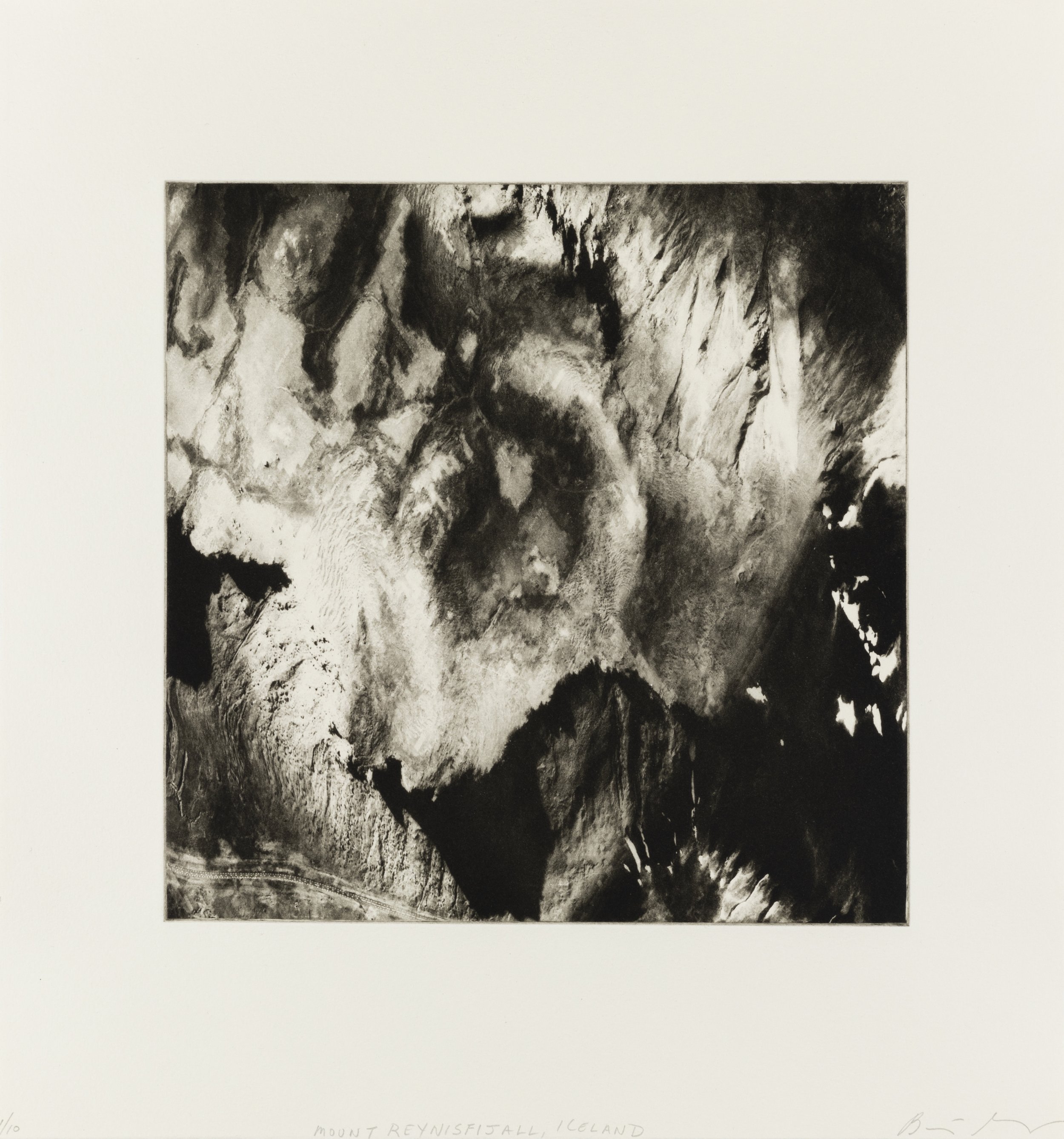    Mount Reynisfjall, Iceland, 2021   Copperplate photogravure etching on cotton rag paper, plate size; 10.6 x 10.6, paper size; 16 x 15.5, edition 10  