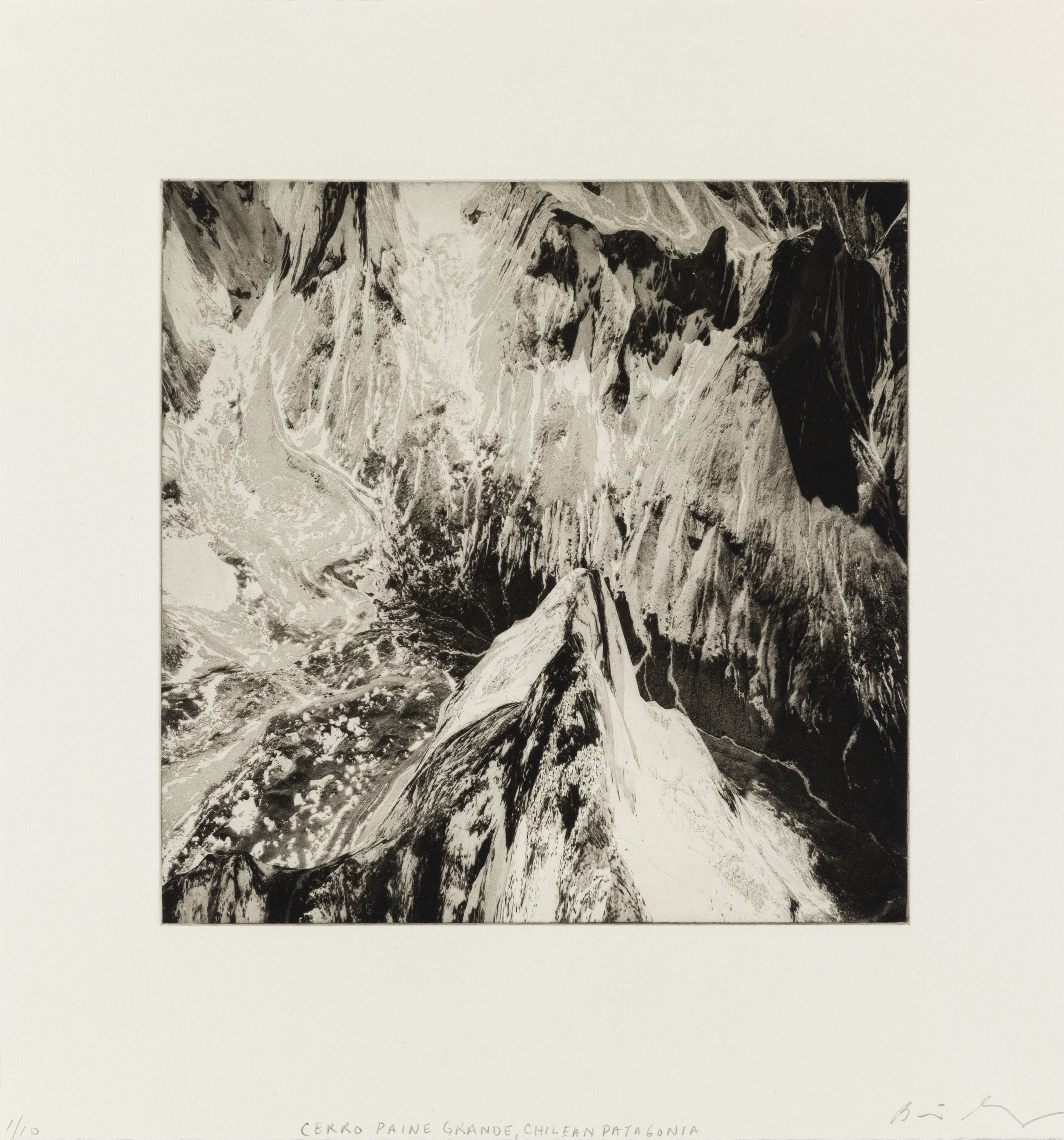    Cerro Paine Grande, Chilean Patagonia, 2021   Copperplate photogravure etching on cotton rag paper, plate size; 10.6 x 10.6, paper size; 16 x 15.5, edition 10  