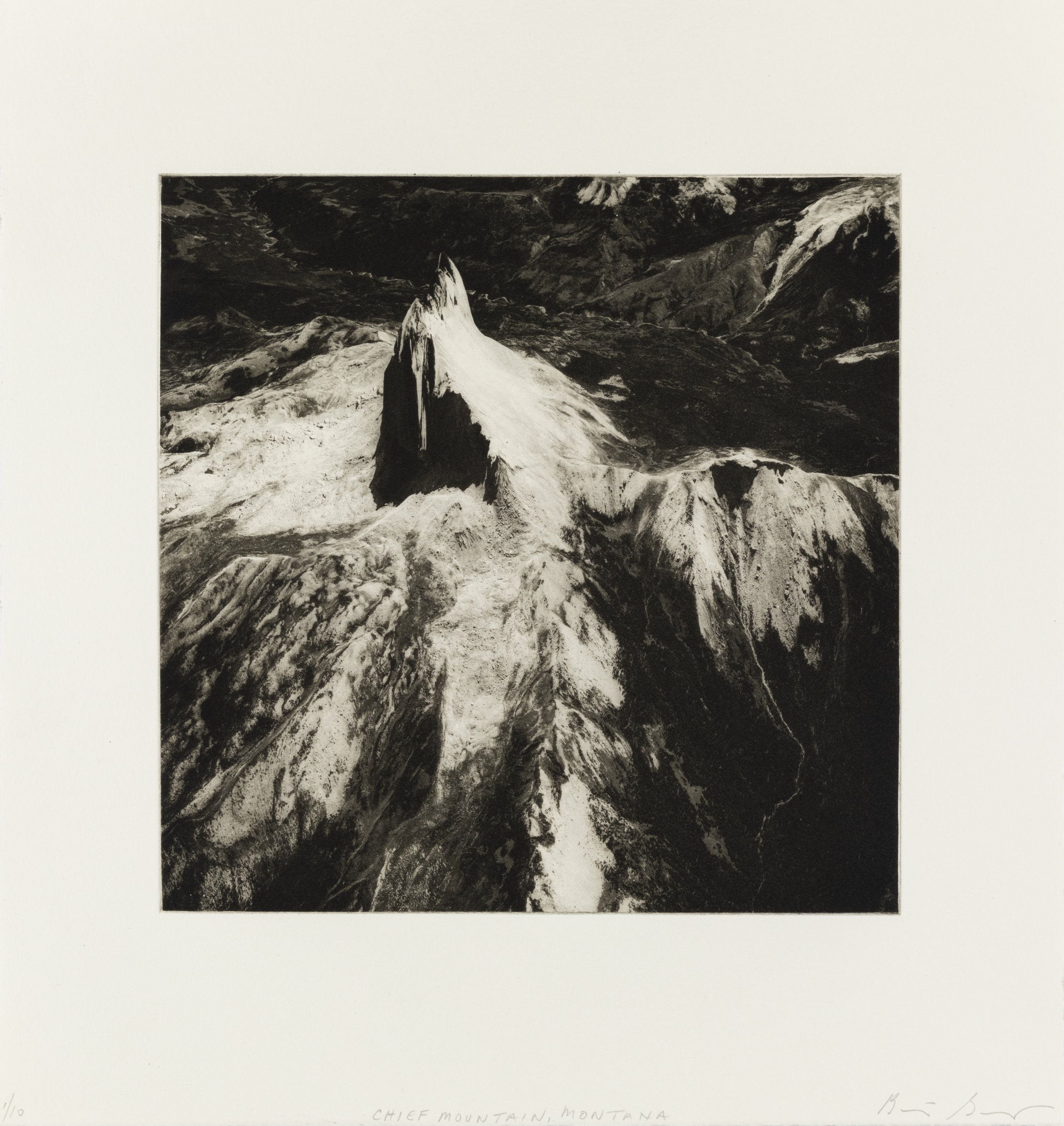    Chief Mountain, Montana, 2021   Copperplate photogravure etching on cotton rag paper, plate size; 10.6 x 10.6, paper size; 16 x 15.5, edition 10        