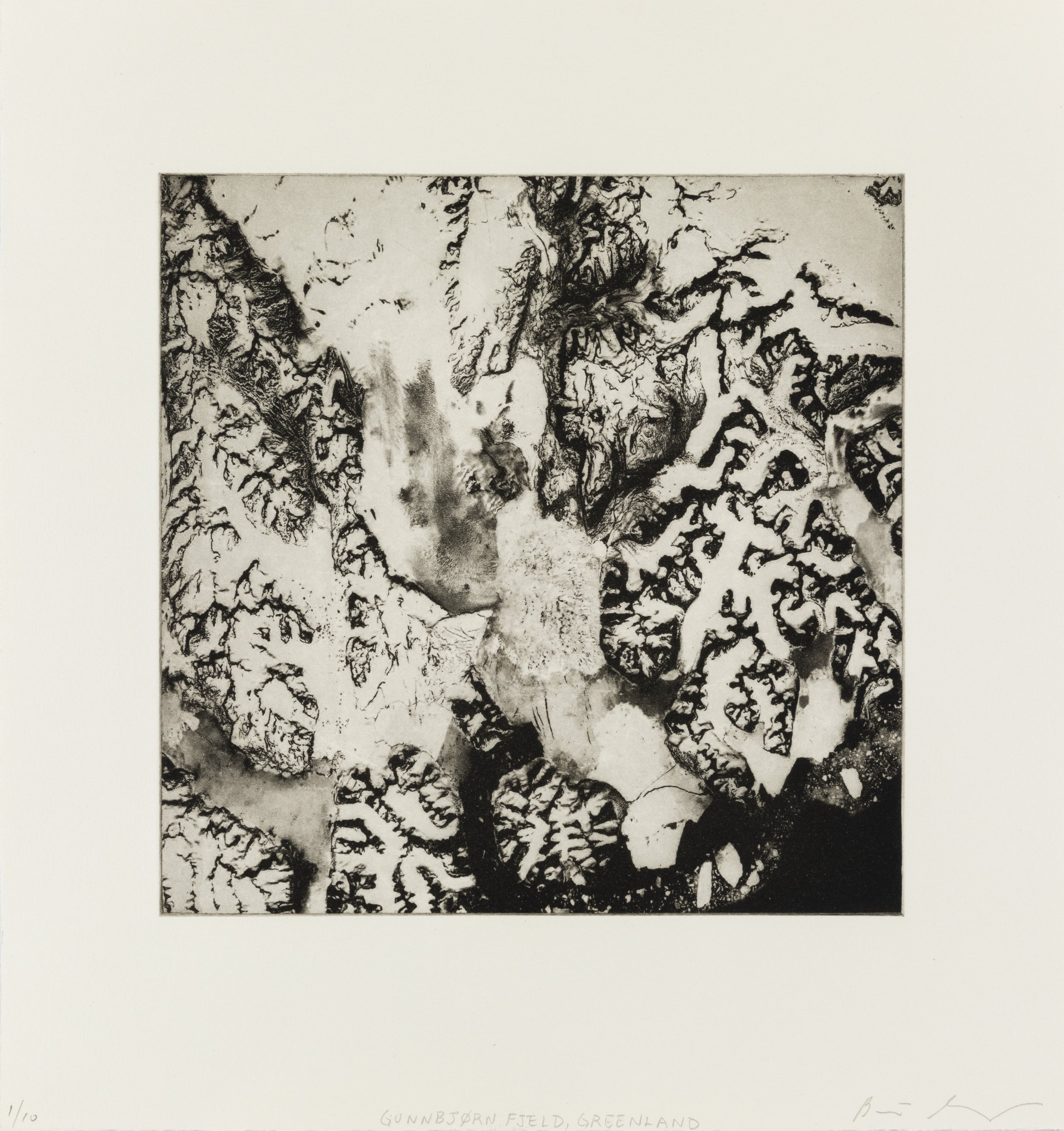    GunnBornfjel, Greenland, 2021   Copperplate photogravure etching on cotton rag paper, plate size; 10.6 x 10.6, paper size; 16 x 15.5, edition 10  