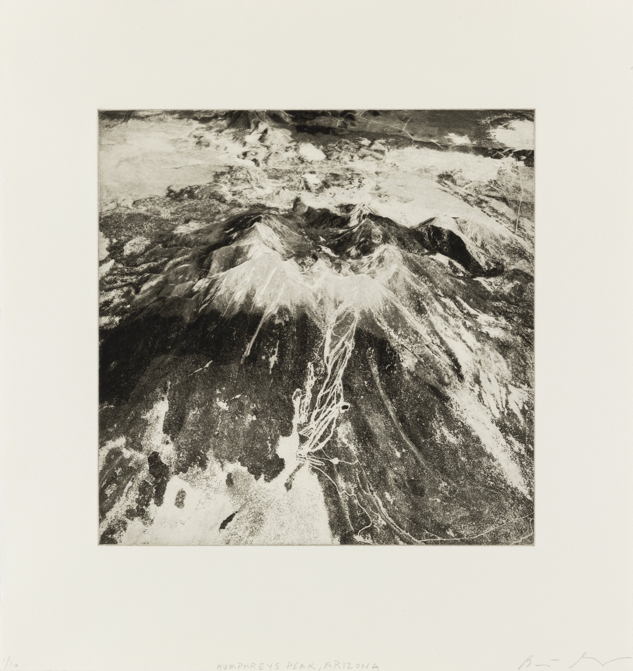    Humphreys Peak, Arizona, 2021   Copperplate photogravure etching on cotton rag paper, plate size; 10.6 x 10.6, paper size; 16 x 15.5, edition 10  