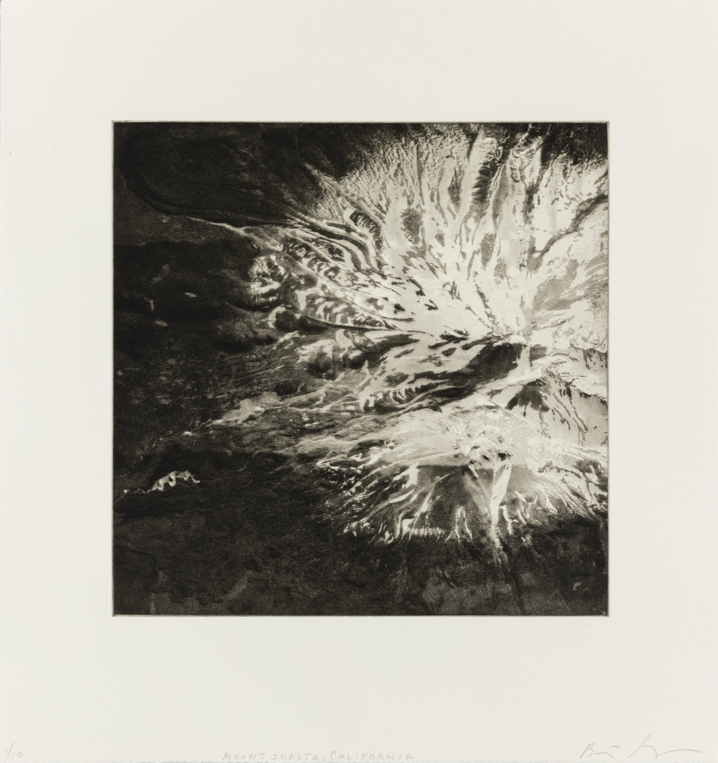    Mount Shasta, California, 2021   Copperplate photogravure etching on cotton rag paper, plate size; 10.6 x 10.6, paper size; 16 x 15.5, edition 10  