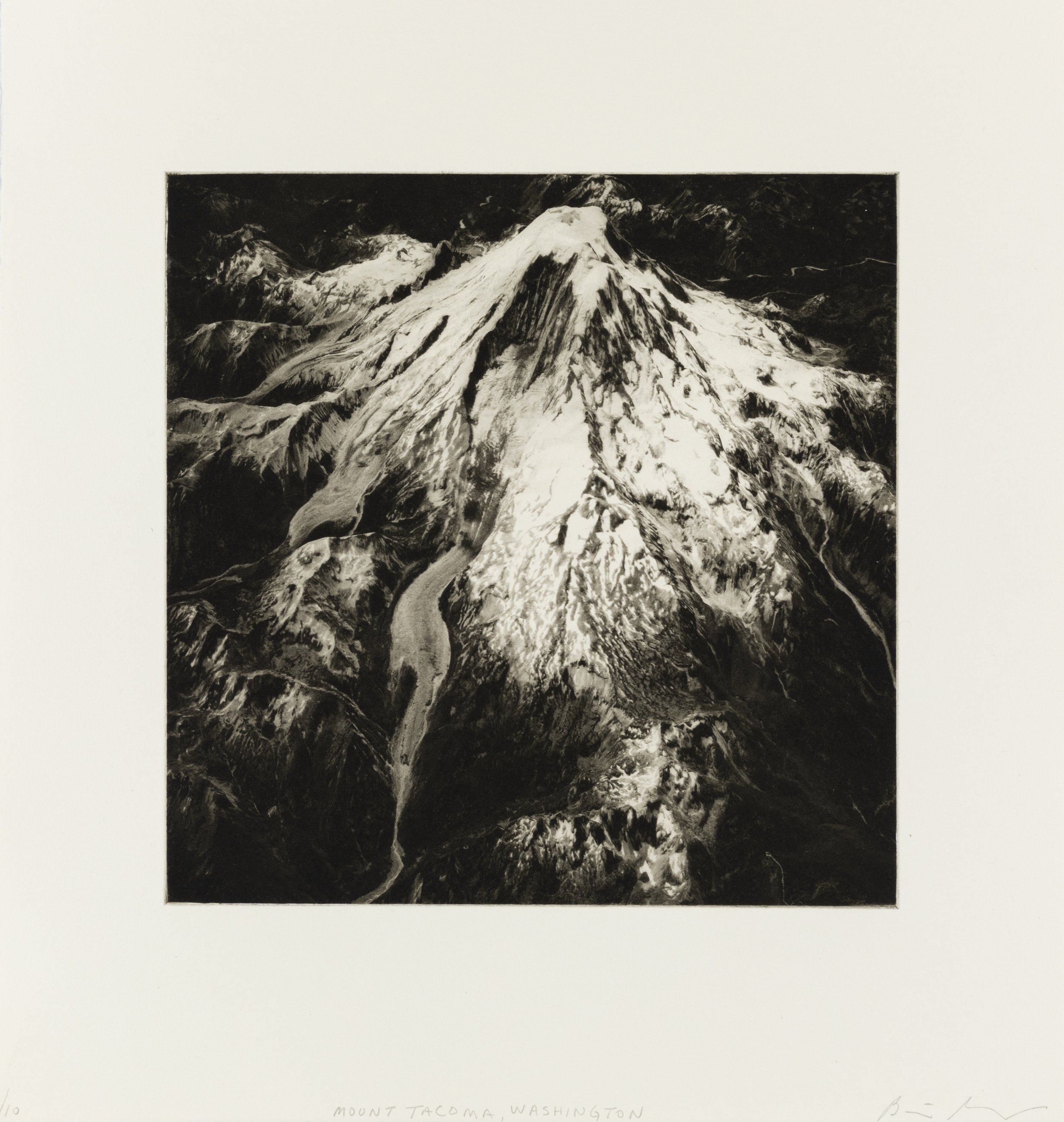    Mount Tacoma, Washington, 2021   Copperplate photogravure etching on cotton rag paper, plate size; 10.6 x 10.6, paper size; 16 x 15.5, edition 10  