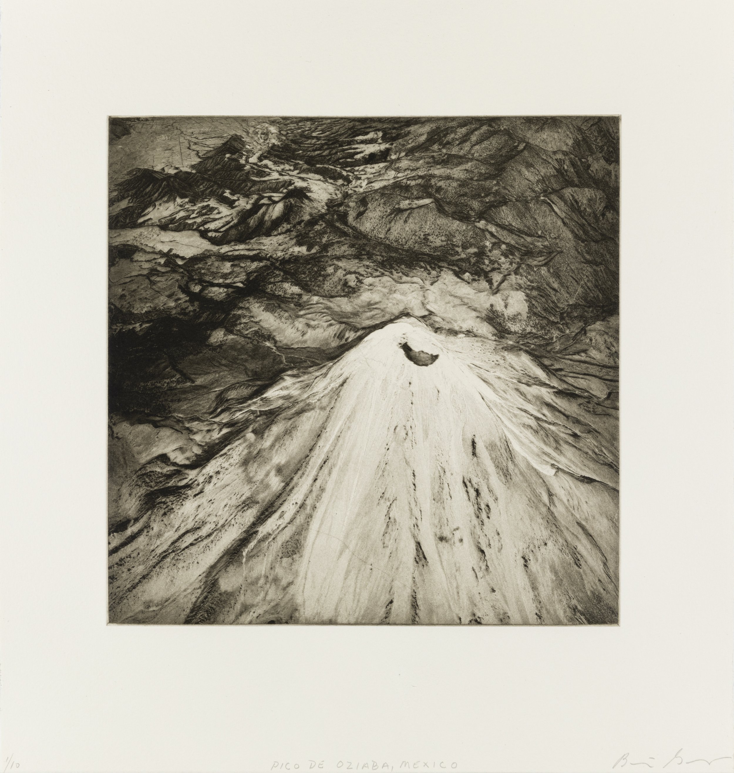    Pico de Orziaba, Mexico, 2021   Copperplate photogravure etching on cotton rag paper, plate size; 10.6 x 10.6, paper size; 16 x 15.5, edition 10  