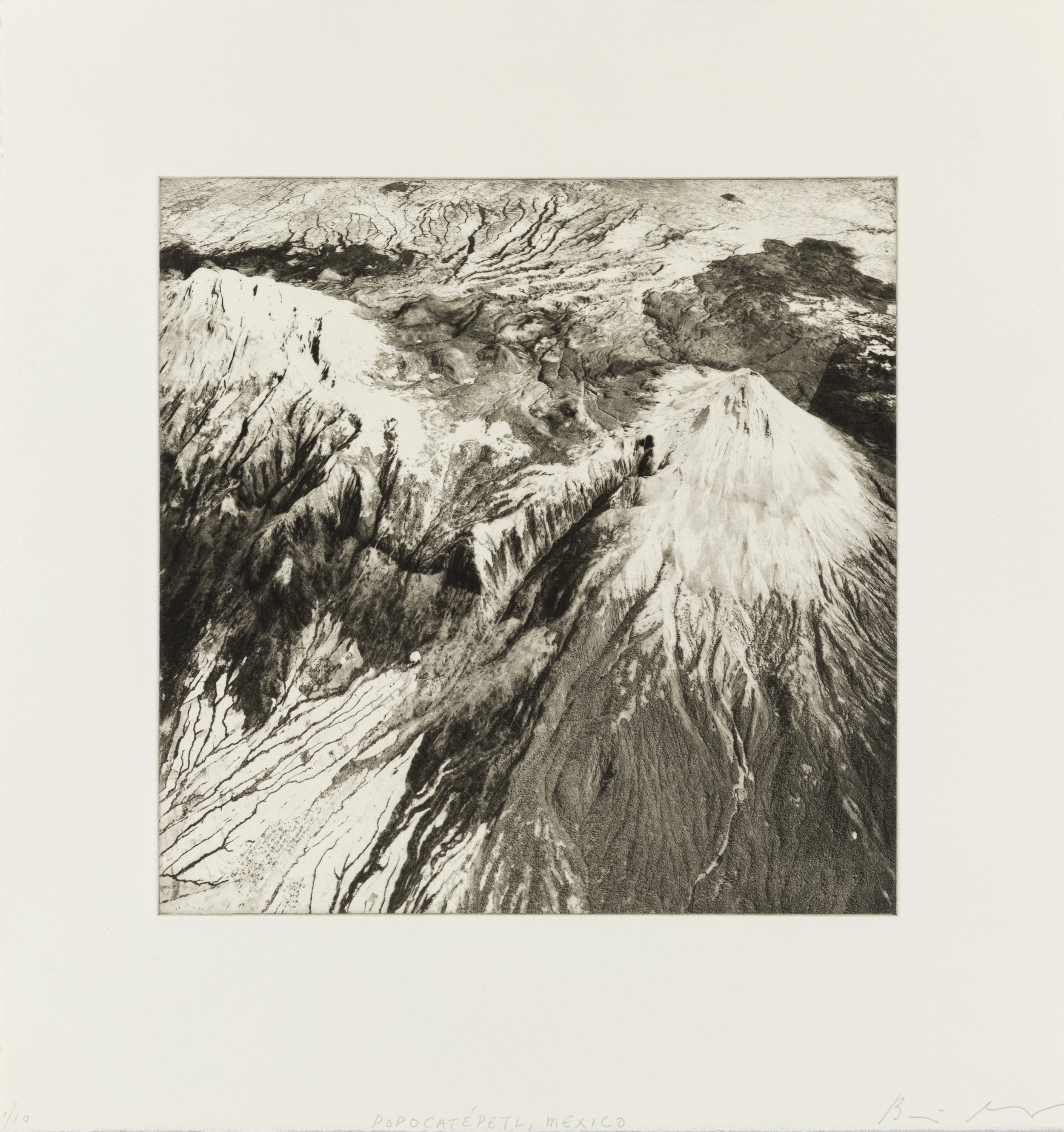    Popocatepetl, Mexico, 2021   Copperplate photogravure etching on cotton rag paper, plate size; 10.6 x 10.6, paper size; 16 x 15.5, edition 10  