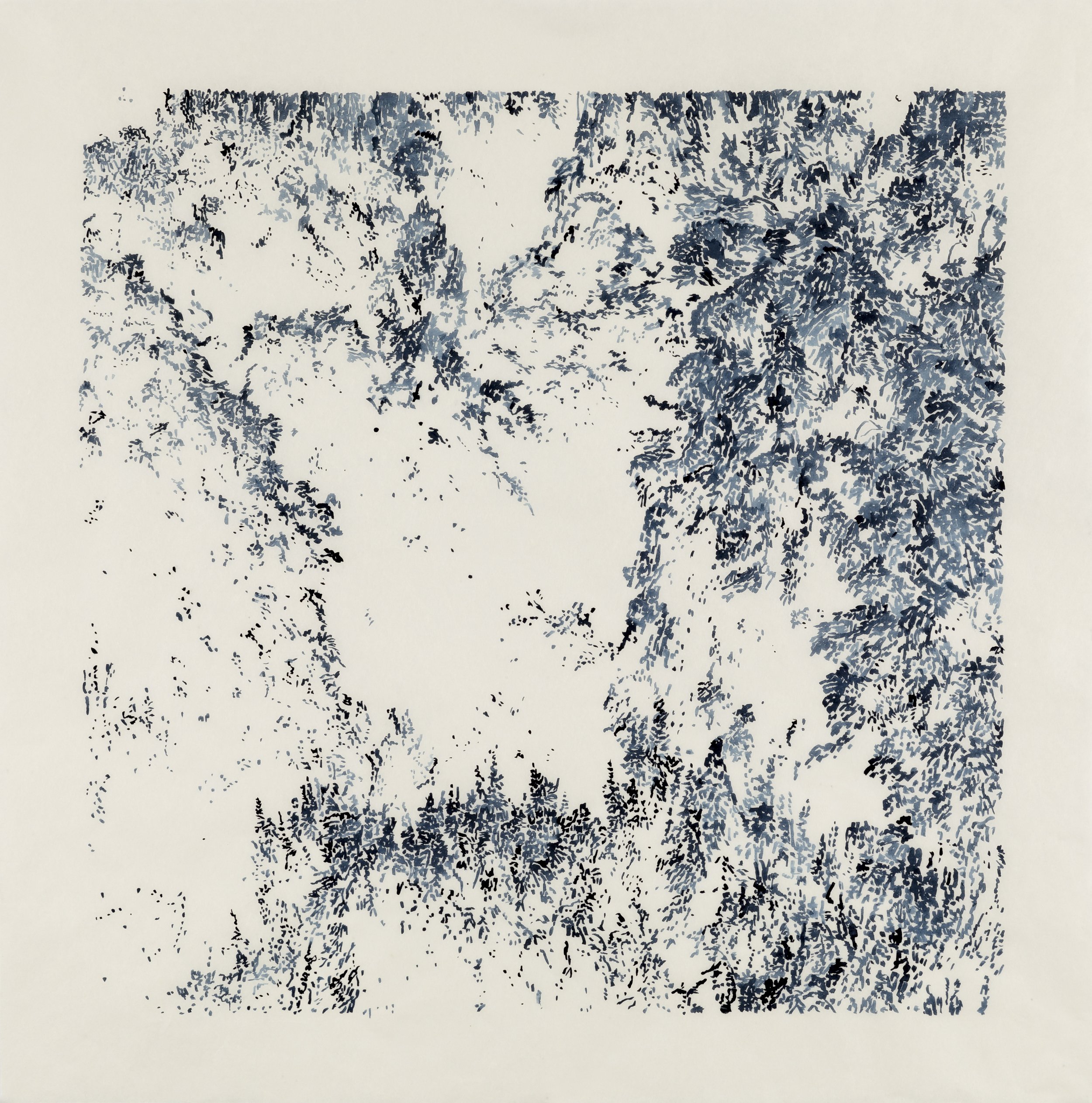    Segovia V3, 2023,   Japanese indigo ink on kozo, image size: 25.25” x 25.25”, paper size: 30.5” x 30.625” 