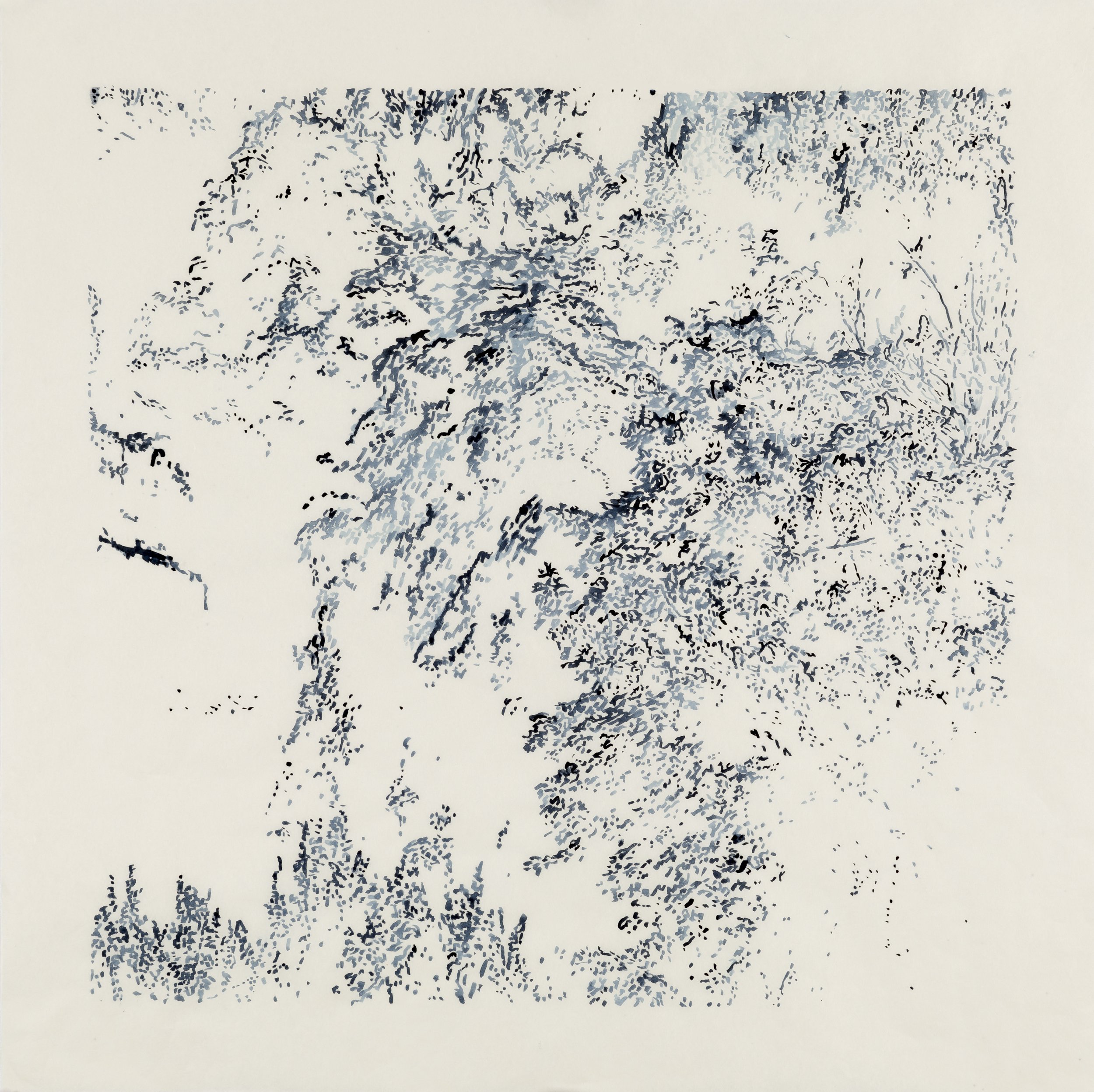    Segovia V4, 2023,   Japanese indigo ink on kozo, image size: 25” x 25”, paper size: 30” x 30.25” 