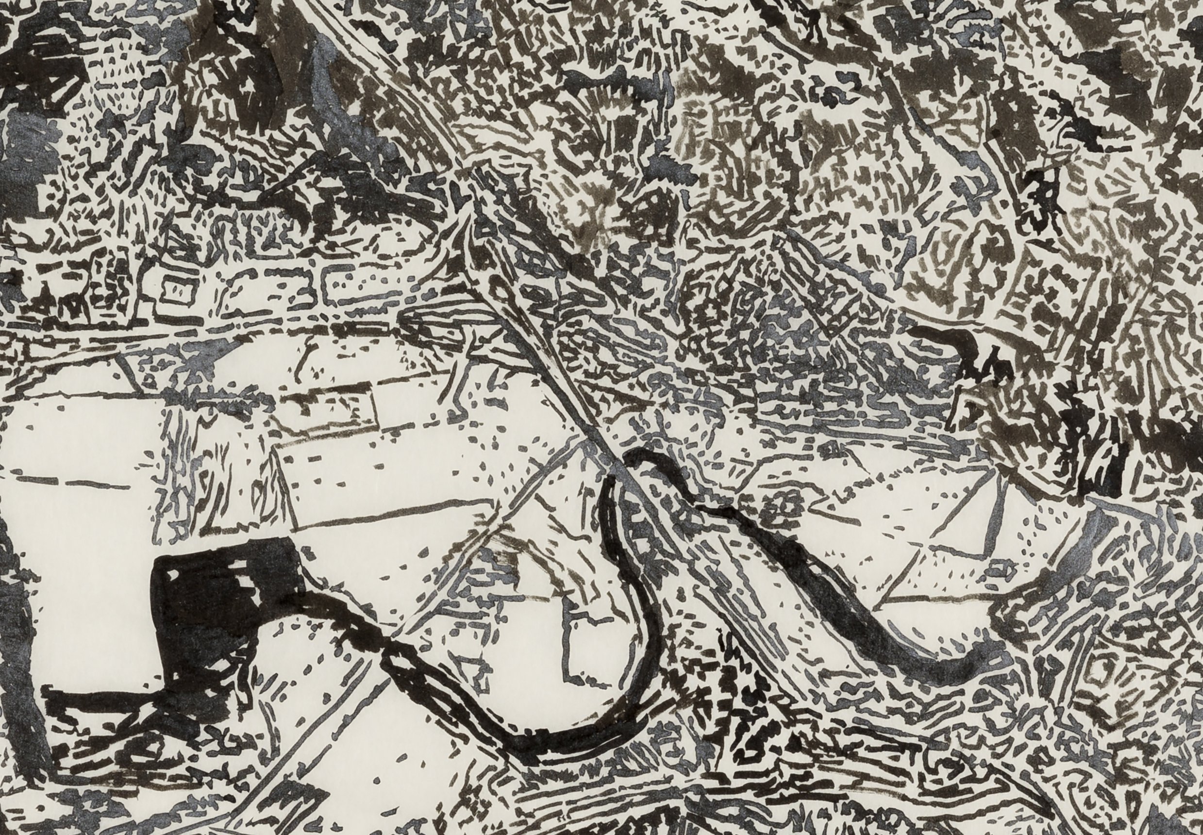    View  of Toledo V4  , 2023, Sumi ink with silver on kozo, detail 