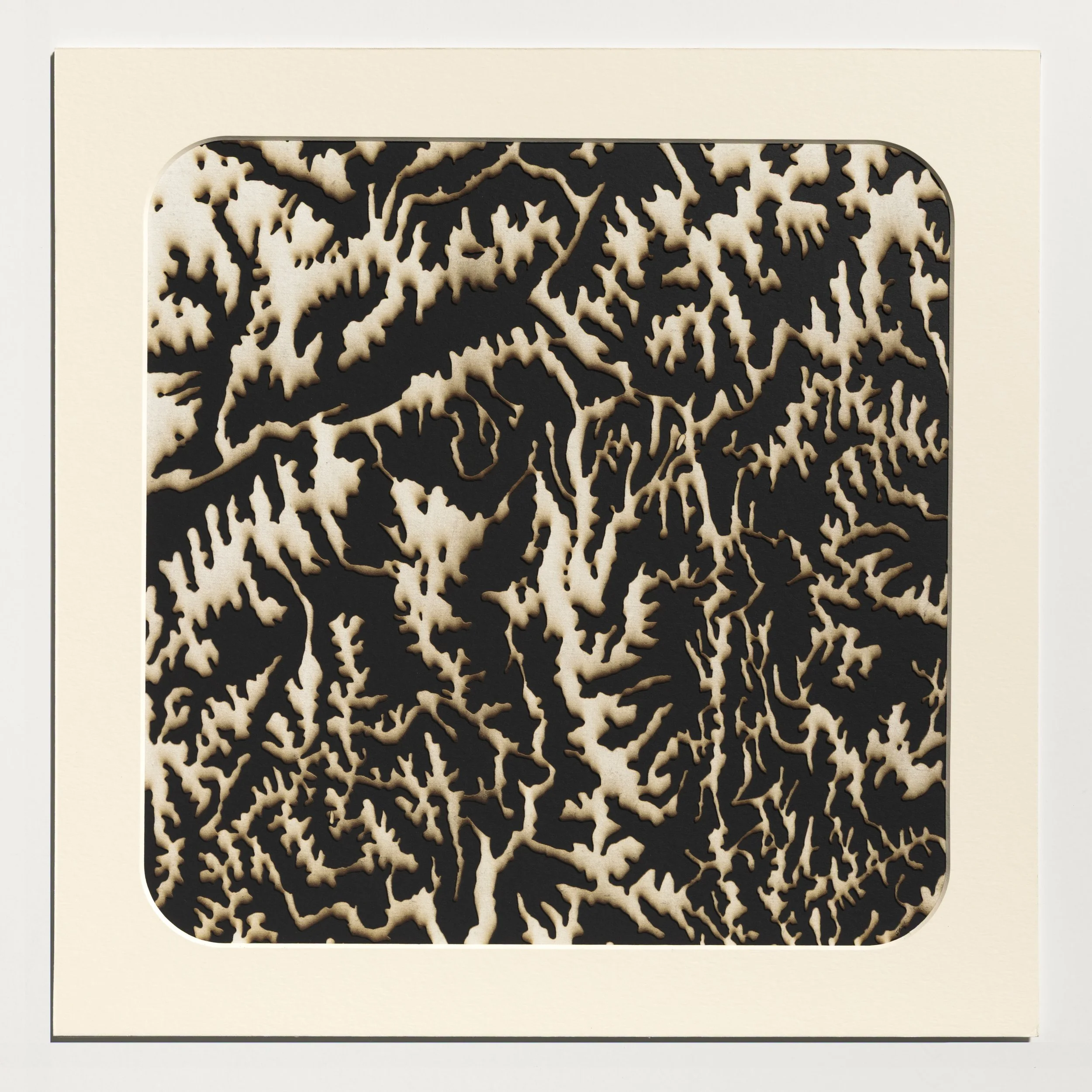 Laser Drawing 8, 2025 Laser cut Chinese rice paper in window mat with black mat board backing 15” x 15” Unique