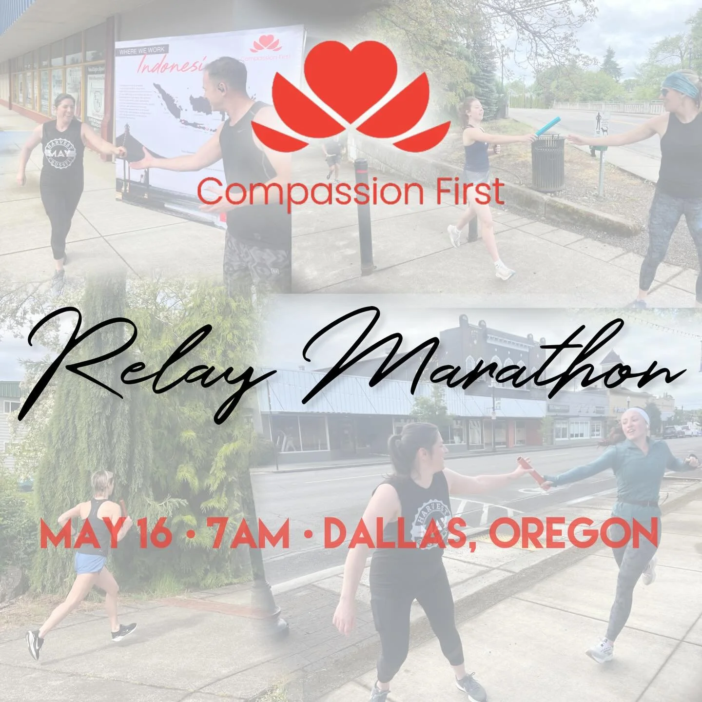 The Annual Relay Marathon for Compassion First will be May 16th! Grab your buddies and sign up now!
