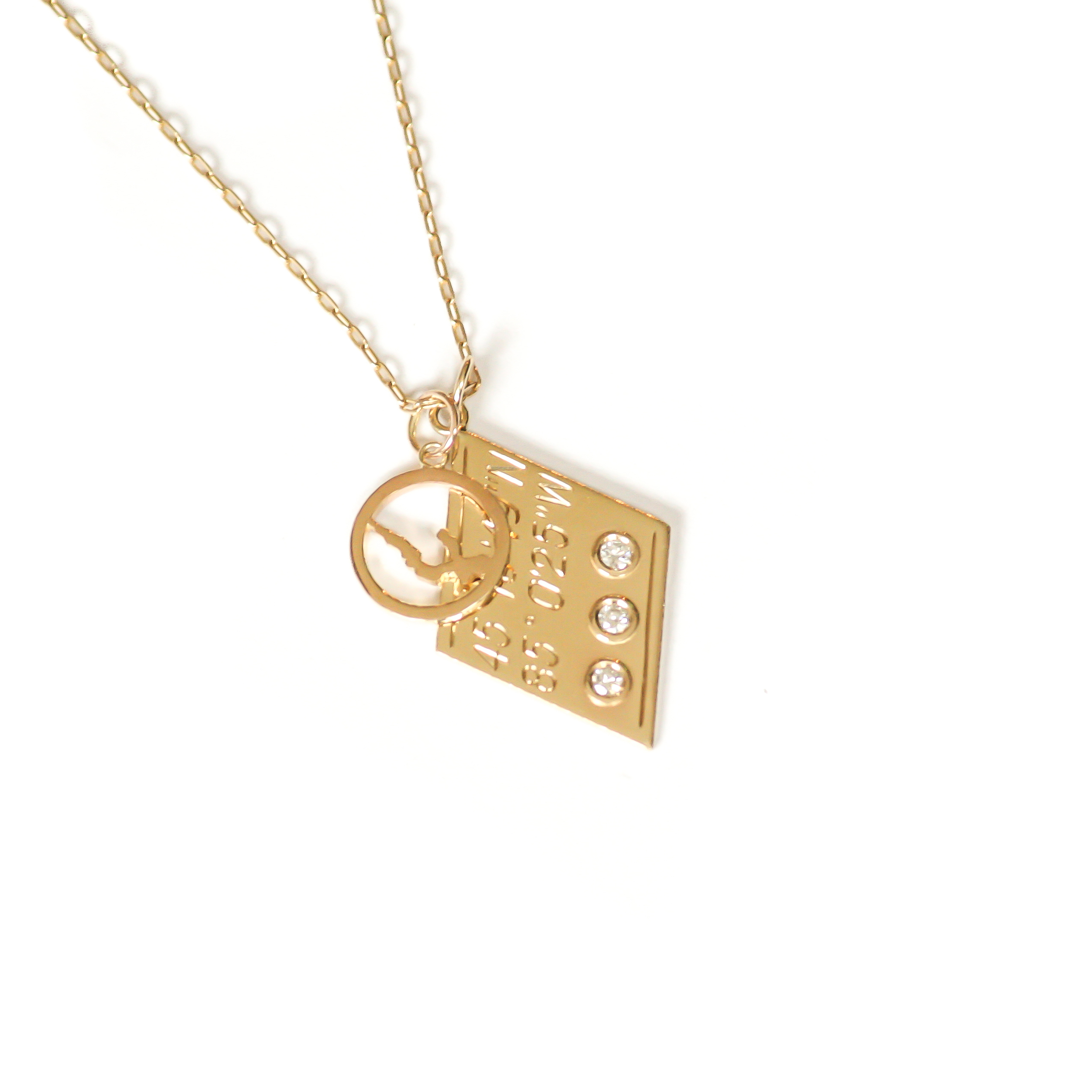 mini walloon lake charm stacked on coordinates necklace 14k yellow gold by kerry gilligan.jpg