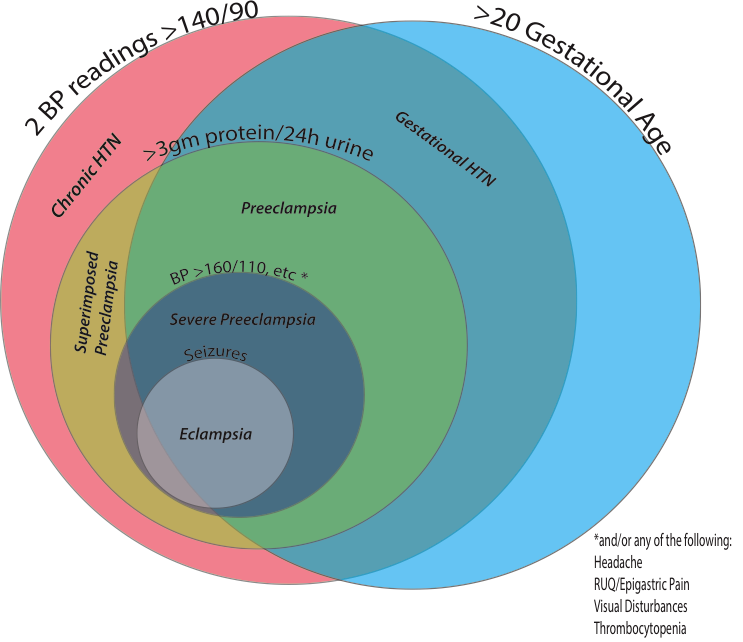 Classification of hypertension in pregnancy. Diagram does not represent the prevalance of these conditions. Diagram by Riley Grosso, MD. This work is licensed under a Creative Commons Attribution-NonCommercial-ShareAlike 4.0 International License .