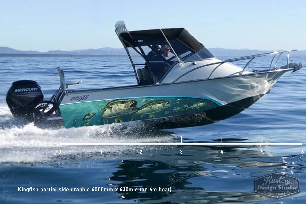 Kingfish art partial boat graphic wrap 4000mm x 630mm