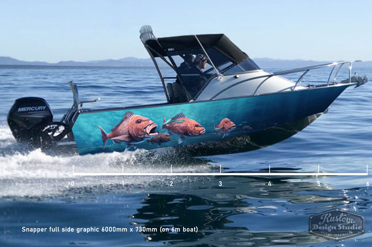 Snapper art. Full hull sides graphic wrap 6000mm x 730mm
