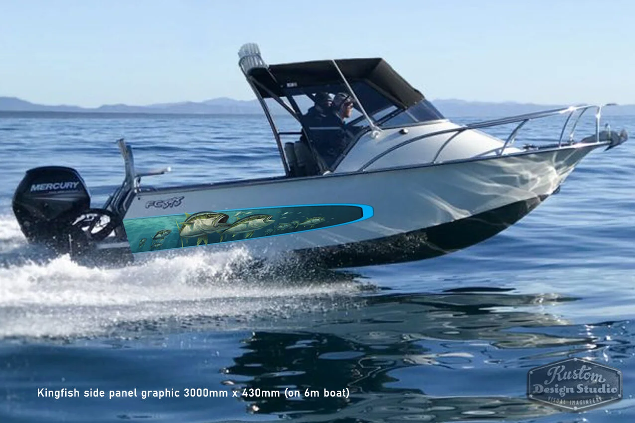 Kingfish art side panel graphic wrap 3000mm x 430mm
