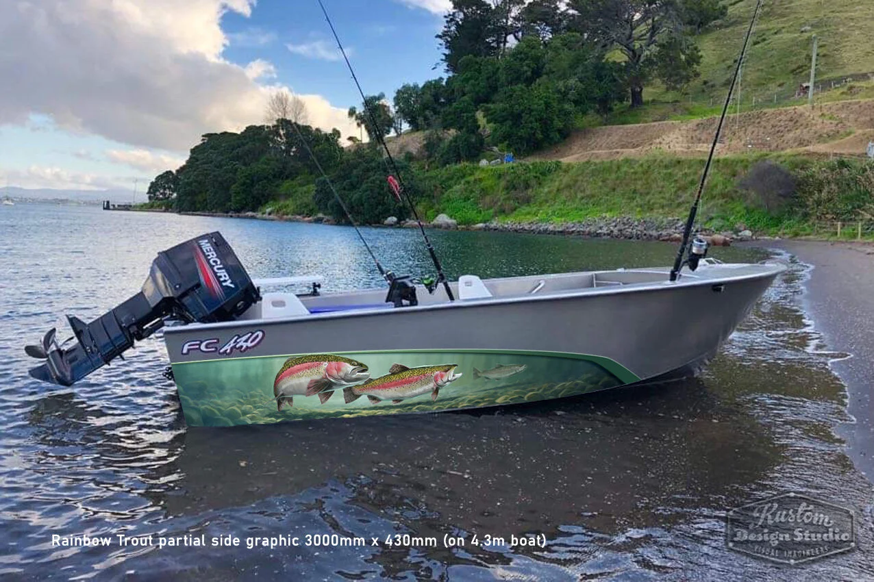 Rainbow Trout art partial boat graphic wrap 3000mm x 430mm