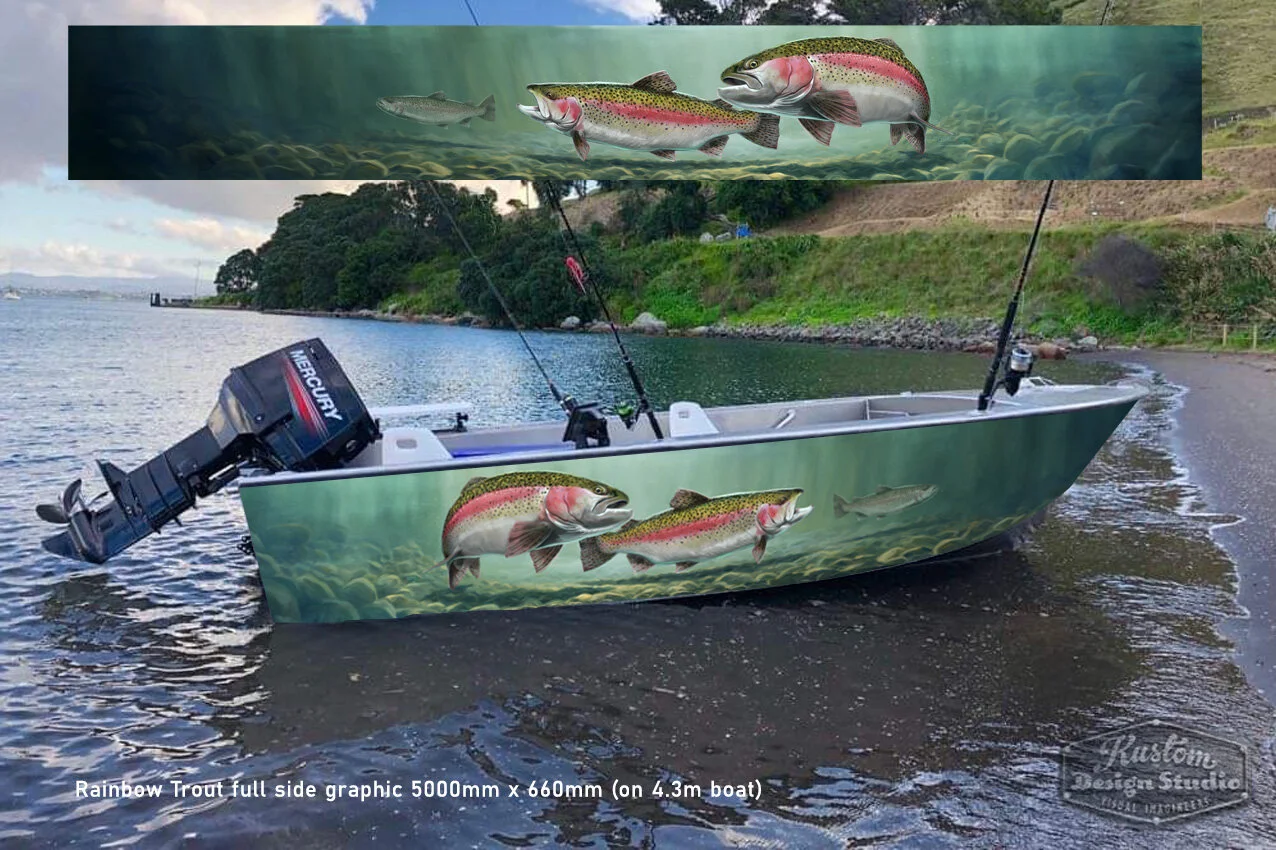Rainbow Trout art. Full hull sides graphic wrap 5000mm x 660mm