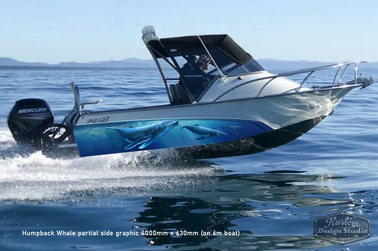 Humpback Whale art partial boat graphic wrap 4000mm x 630mm