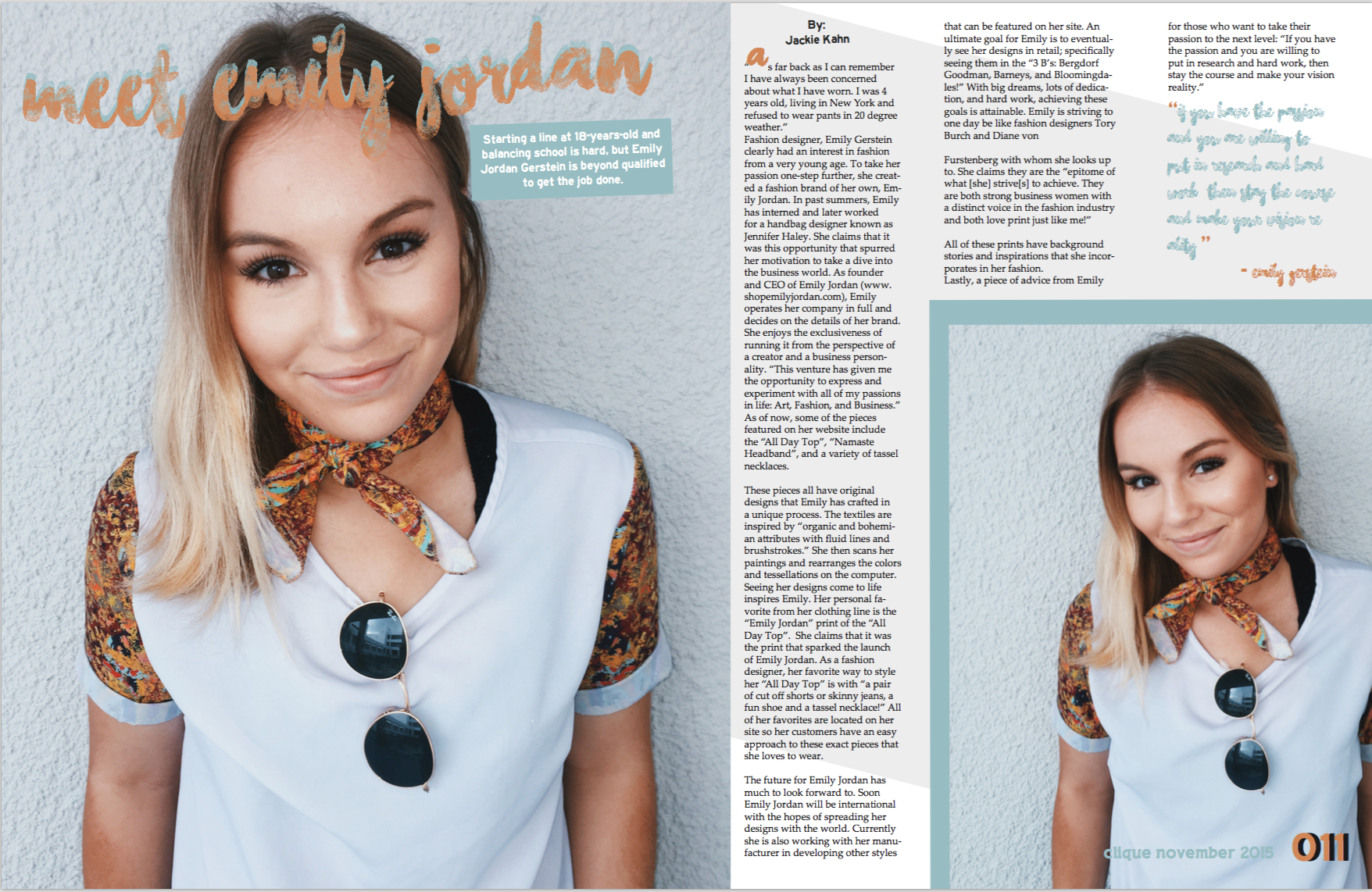 Clique Magazine By: Emily Jordan Gerstein November 2015
