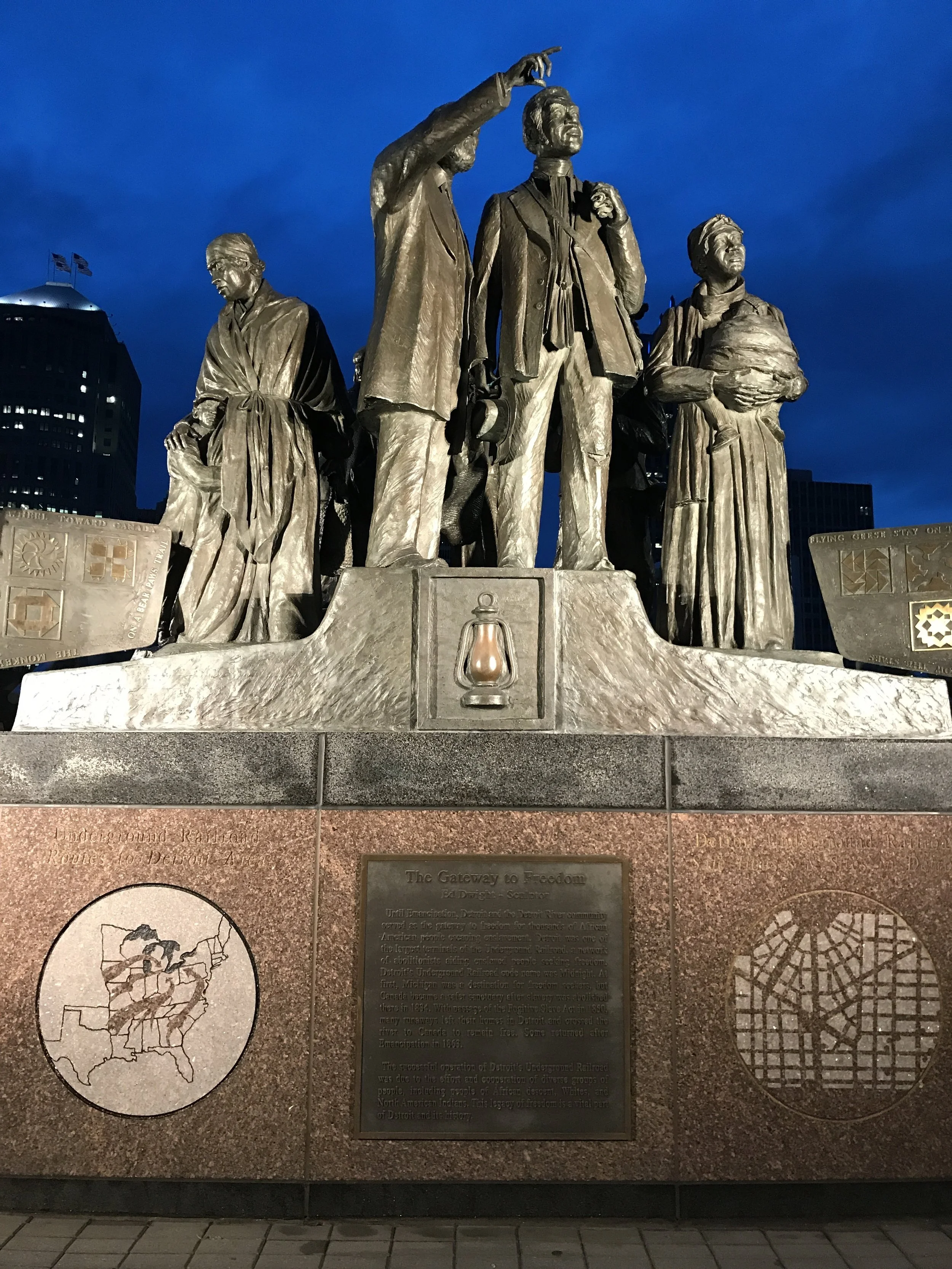  downtown detroit  2017  The Gateway to Freedom: International Memorial to the Underground Railroad  Detroit, whose code name was “Midnight” on the Underground Railroad, was an important location on the network. The Detroit River separates the United