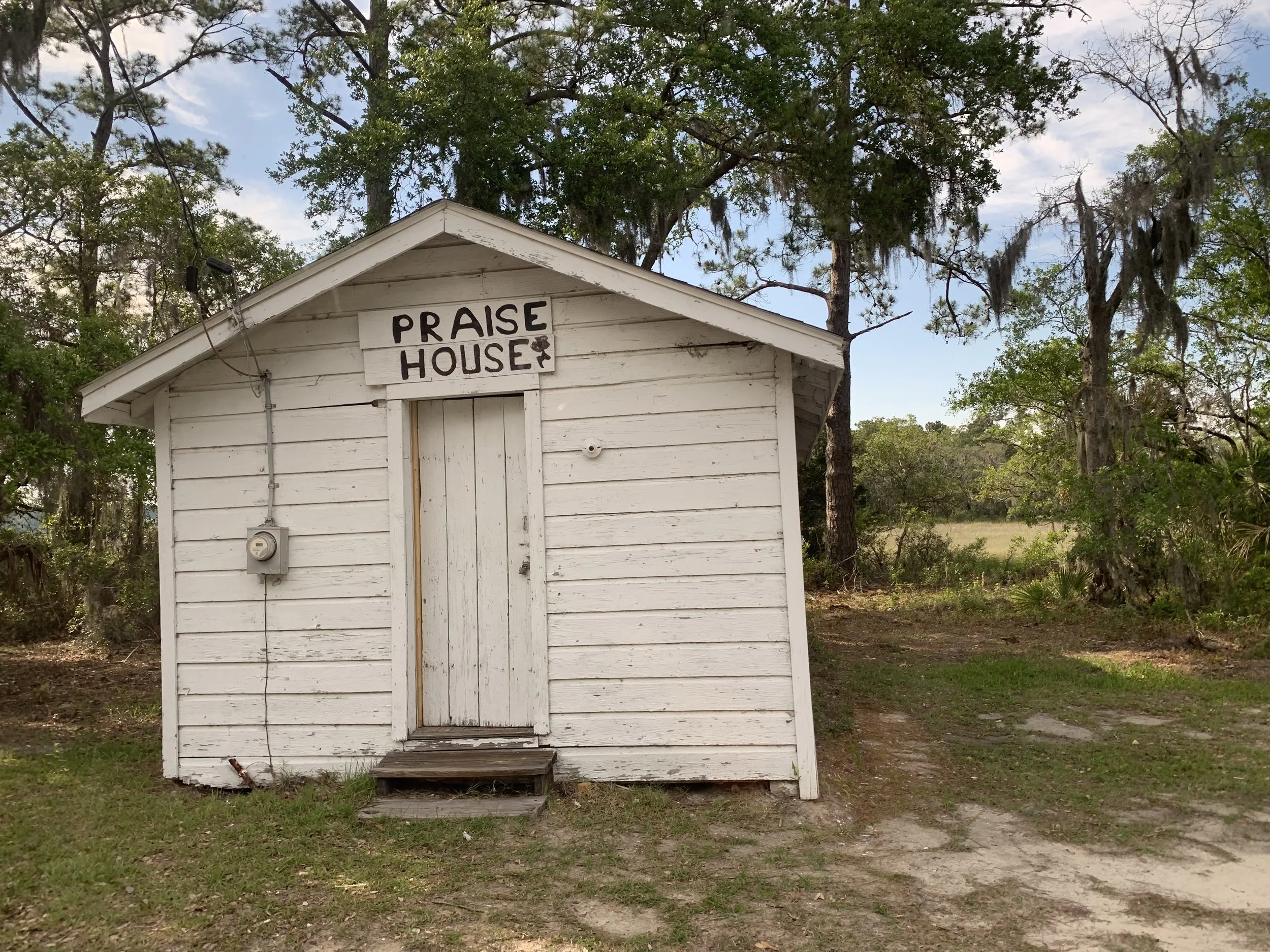  praise house  st. helena island, south carolina  2019  Praise Houses were small one room places of worship that were built to introduce enslaved people to Christianity.  However, these small rooms became places were enslaved people could safely orga