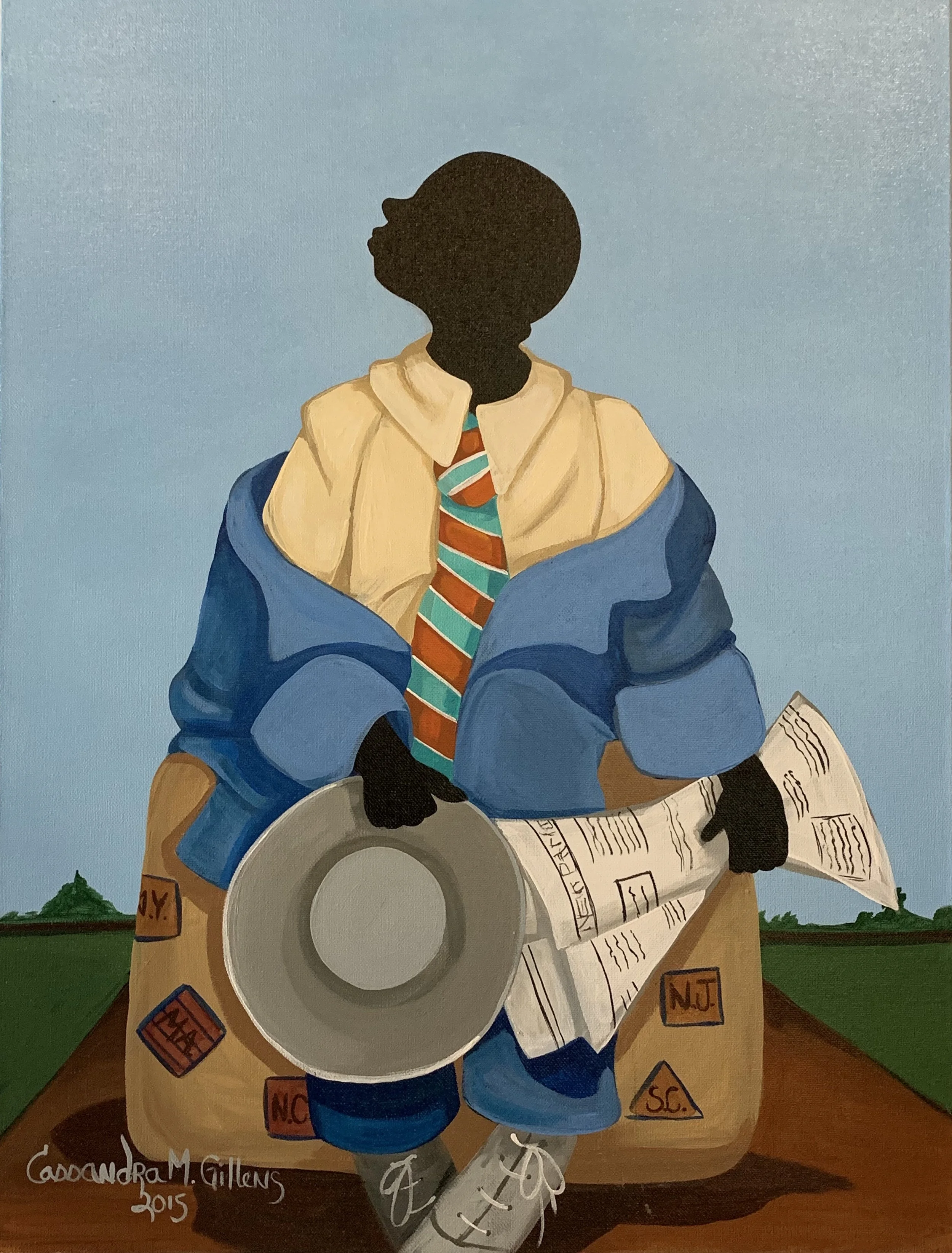  st. helena island, south carolina  2019  This painting highlights some of the northern destinations many South Carolinian African Americans moved to during segregation and the “Great Migration” when close to six million people moved from the rural s