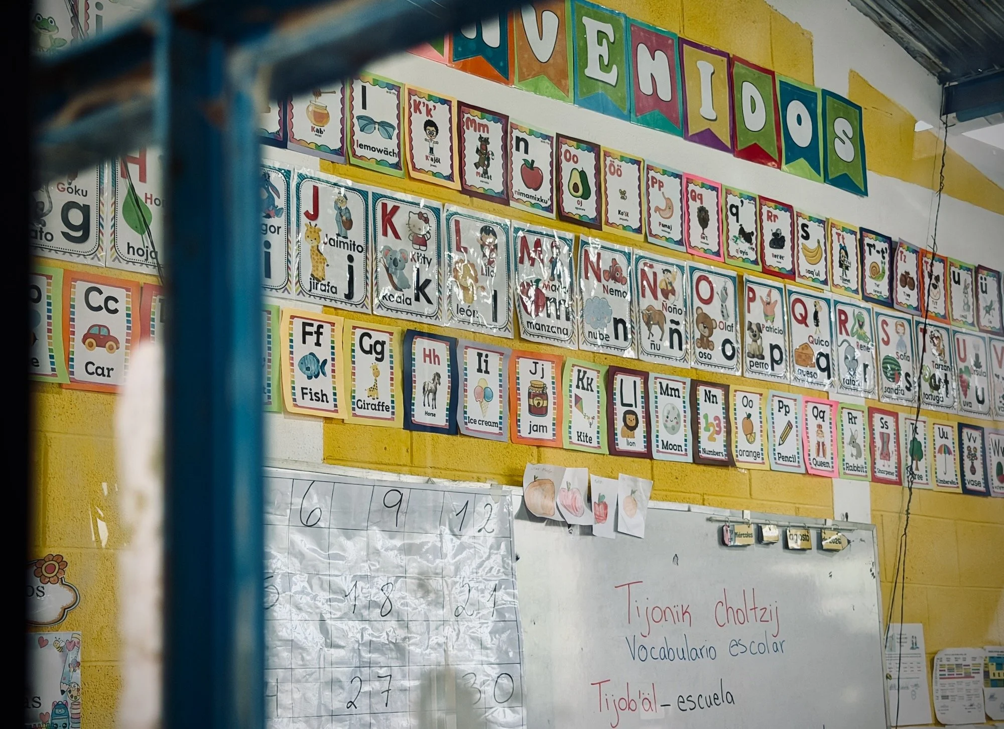  escuela oficial rural mixta maya kaqchikel  solola | guatemala  2026  Students in this early elementary classroom are formally exposed to Kaqchikel, Spanish, and English. 