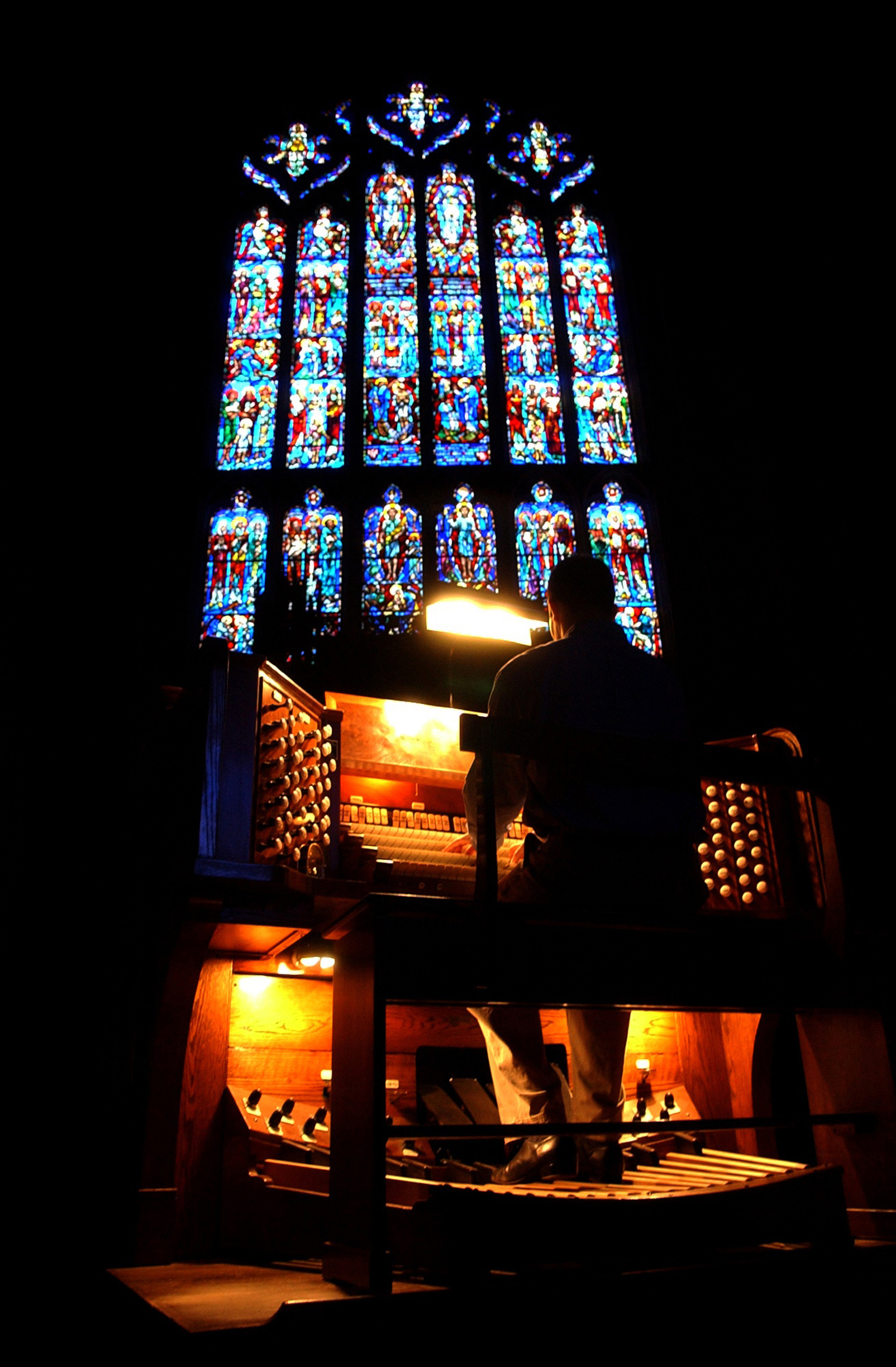 Scott Lamelin, Musical Director, plays the organ at Wesley Methodist Church. He said the famed Skinner organ was one of the things that attracted him to the job in Worcester.