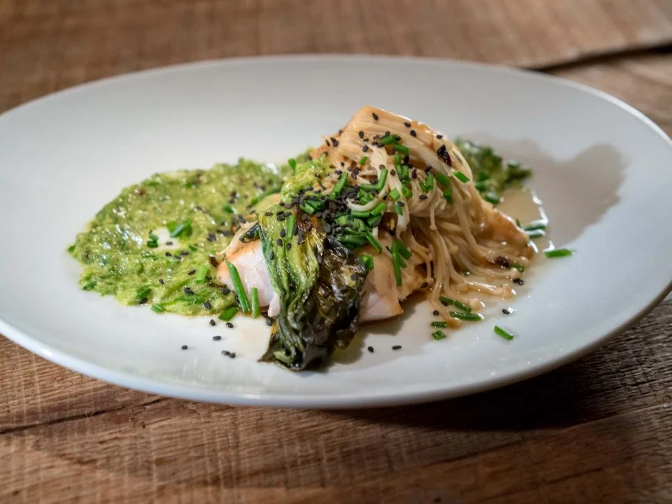 Grilled steamy rockfish with Chinese vegetables and ginger scallion sauce -- my dish for Episode 2 of Star Salvation 