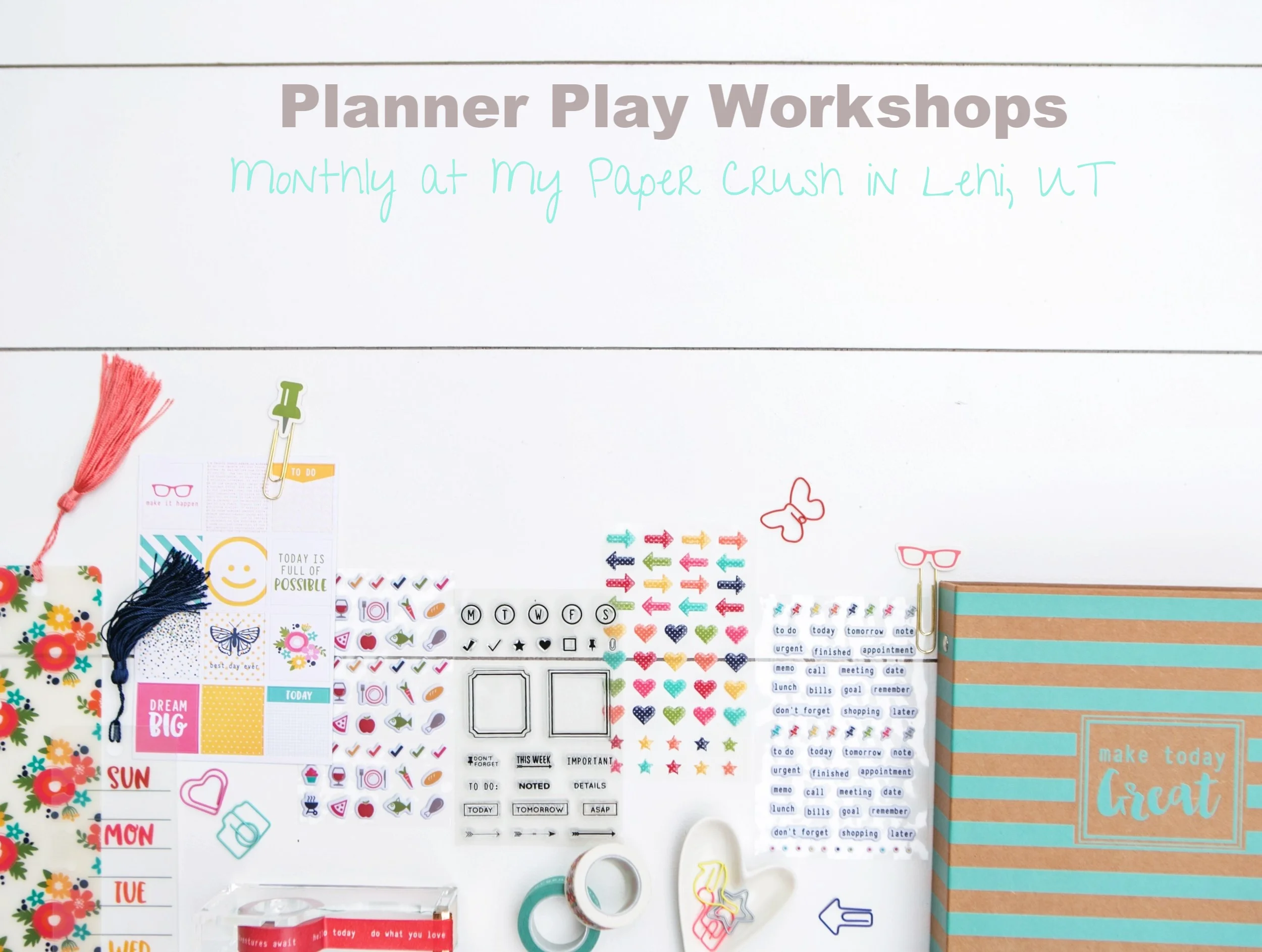 I teach monthly Planner Play Workshops in Pleasant Grove, UT. Email me for more details: meghoeppner@gmail.com&nbsp;