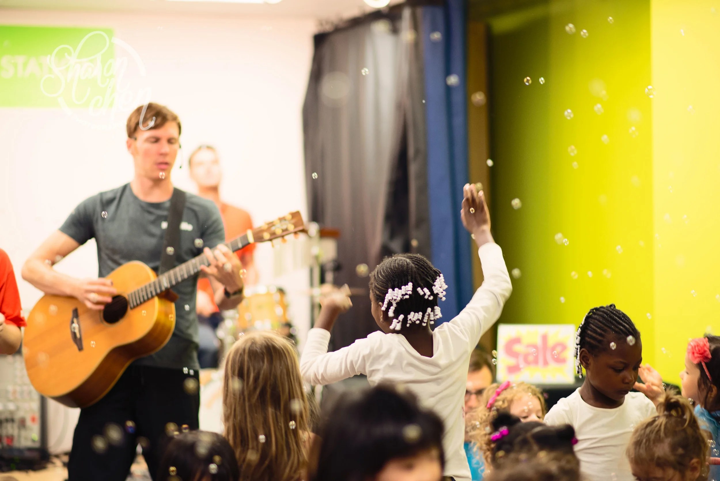 Music, dancing, and bubbles