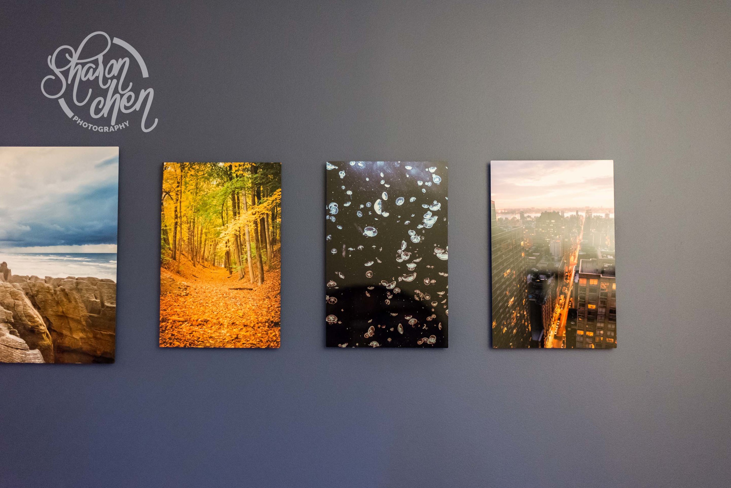 Metal prints on one of my walls at home.