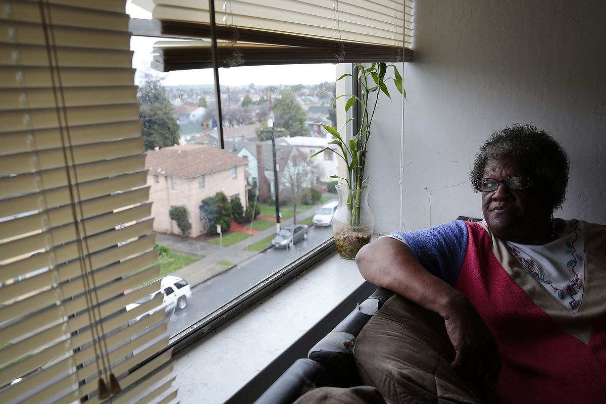 Connie Gary, 72, poses for a portrait in her apartment at the Hacienda housing complex in Richmond, California, Friday, February 6, 2015. Today it was announced that current residents of the Richmond Housing Authority owned and maintained complex would receive Section 8 vouchers to find housing as the housing complex is renovated and long-standing problems with the building are addressed.