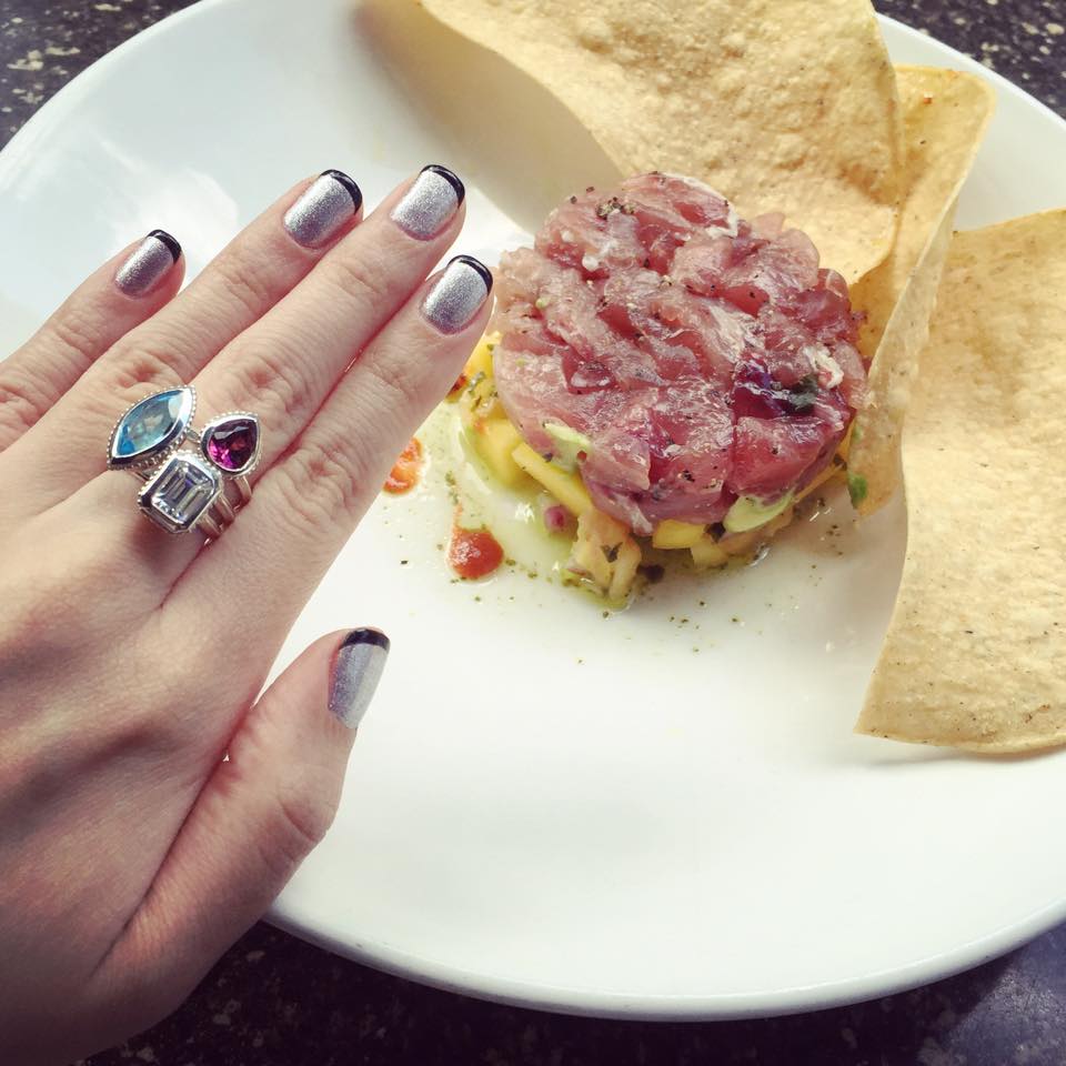  Geometry diced Tuna Tartare and faceted colors of gemstones. #Foodie and Fashion Lover. 