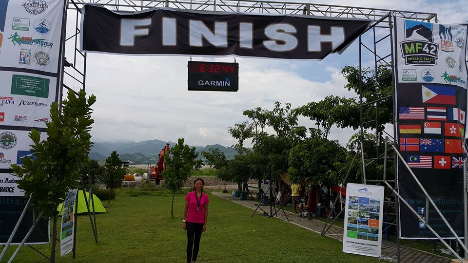 Joanna Plumbley at the finish of MF 42 on 4 October 2015. 