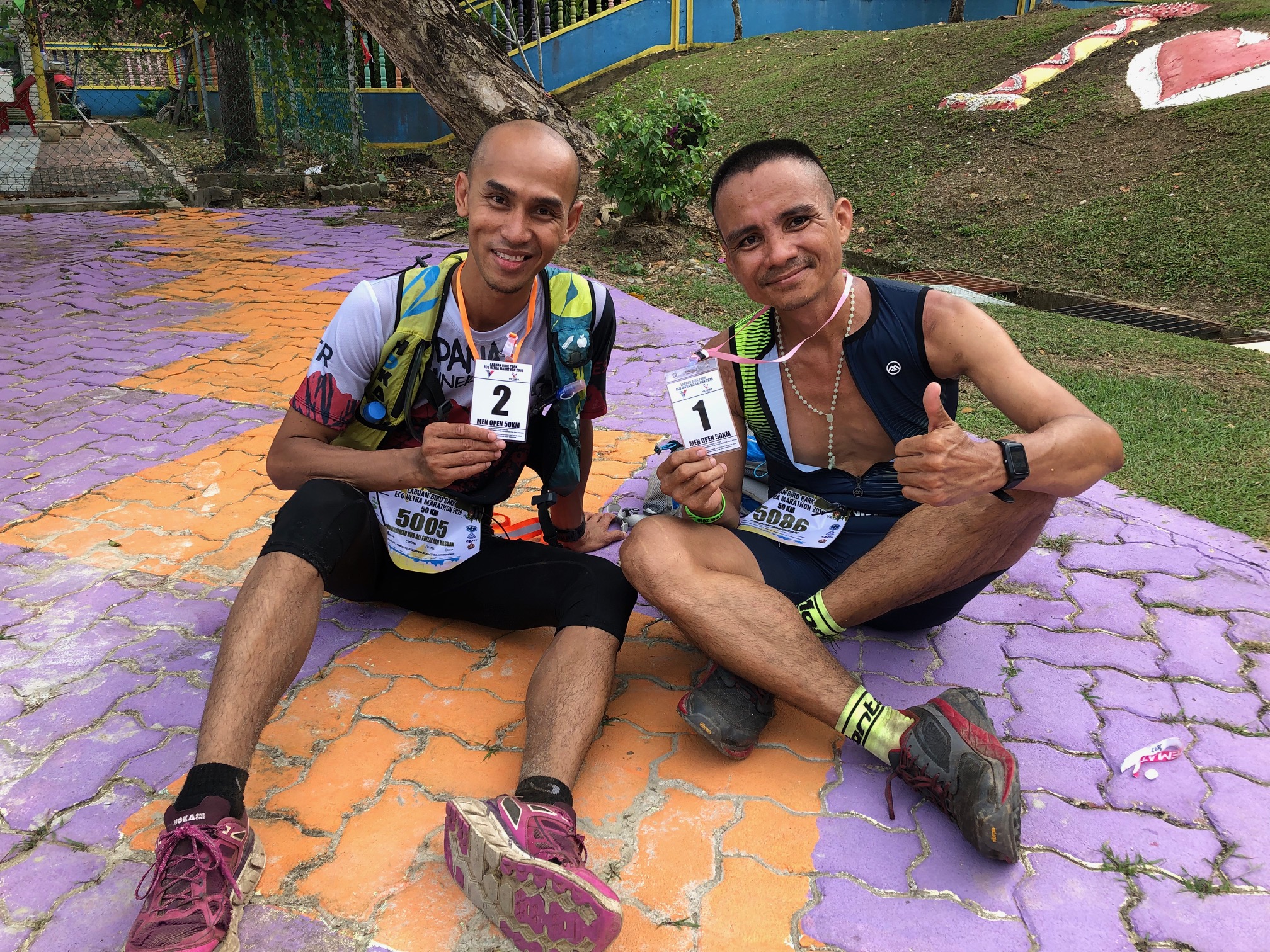 The numbers 1 and 2 on the men’s 50K: