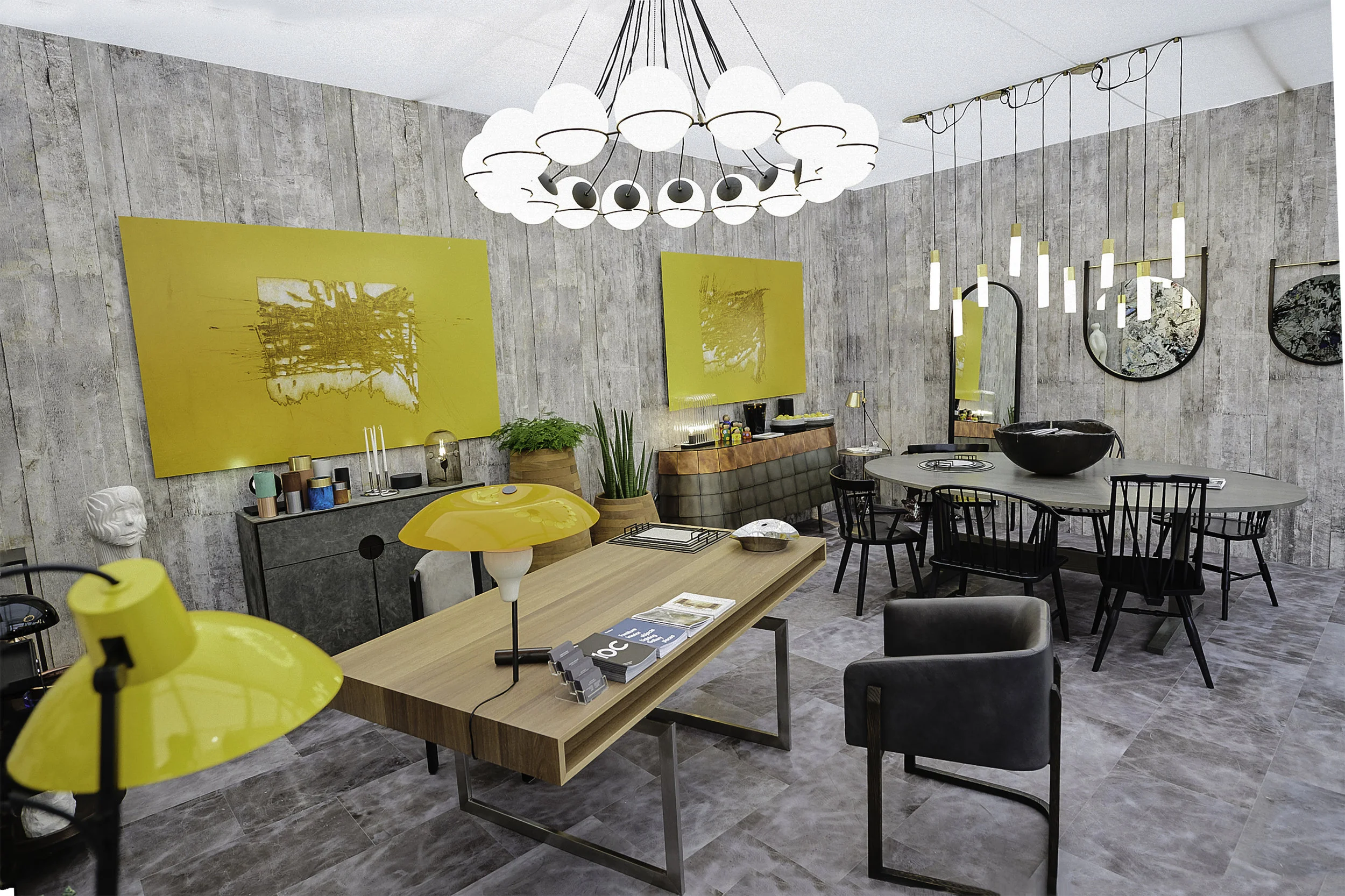 Staffan Tollgard London stand at Decorex 2018 with OKHA’s Barnett chair (middle) ©Decorex International