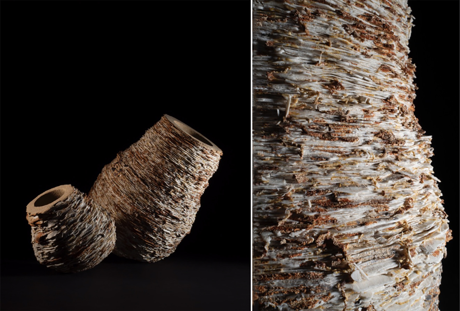 Artist: Luke Fuller Hive I & II , 2019 Various stoneware clays, including porcelain ⓒ Luke Fuller Hive I & II were on display at Sarah Myerscough Gallery booth - Masterpiece London 2019