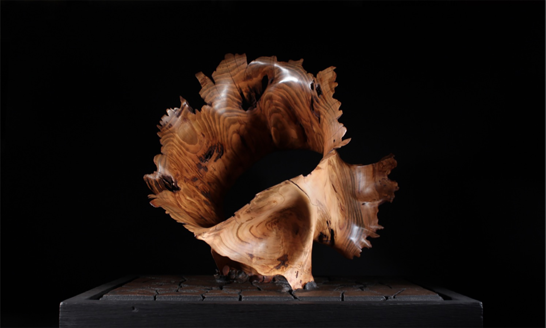 Artist: Nick Webb Cherry with Clay, 2019 ⓒ Nick Webb Cherrywood, oak, stoneware Cherry with Clay sculpture was on display at Sarah Myerscough Gallery booth - Masterpiece London 2019