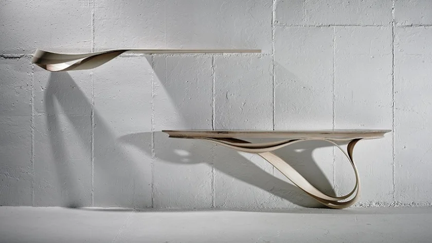 Artist: Joseph Walsh Enignum Shelf, 2017 @ Andrew Bradley Ash with white oil finish The Enignum series was on display at Sarah Myerscoug Gallery booth - Masterpiece London 1019