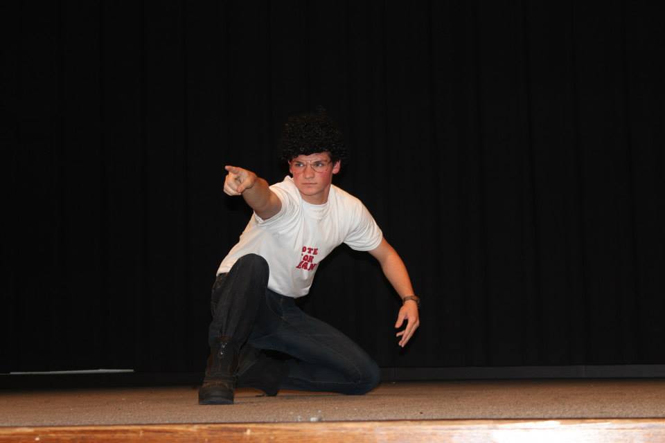 Brother Oberhausen emulating everyone's favorite nerd during the talent portion of Mr. and Ms. raiseRED.