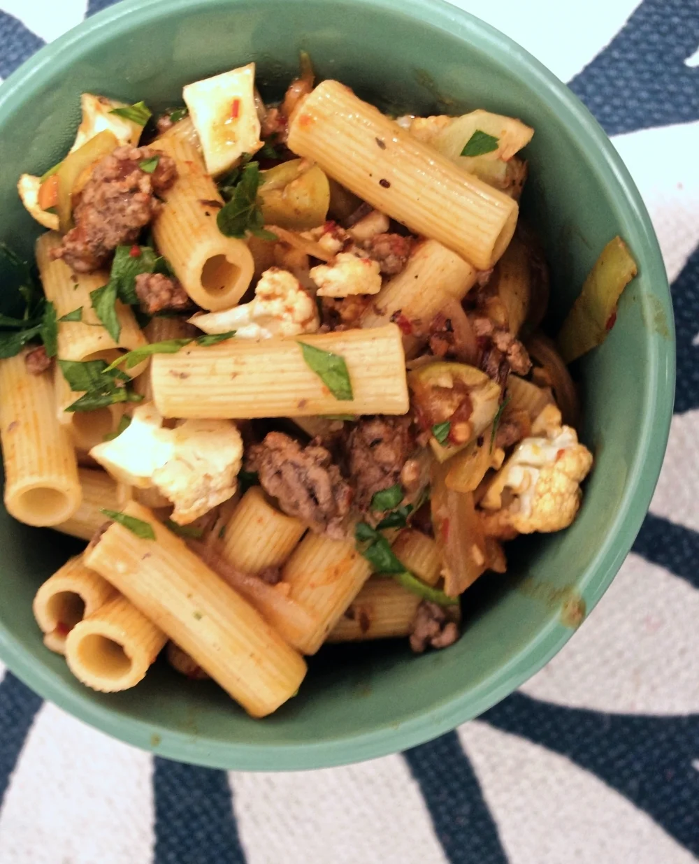 rigatoni with ground beef, green olives, and capers — Molasses & Mayhem
