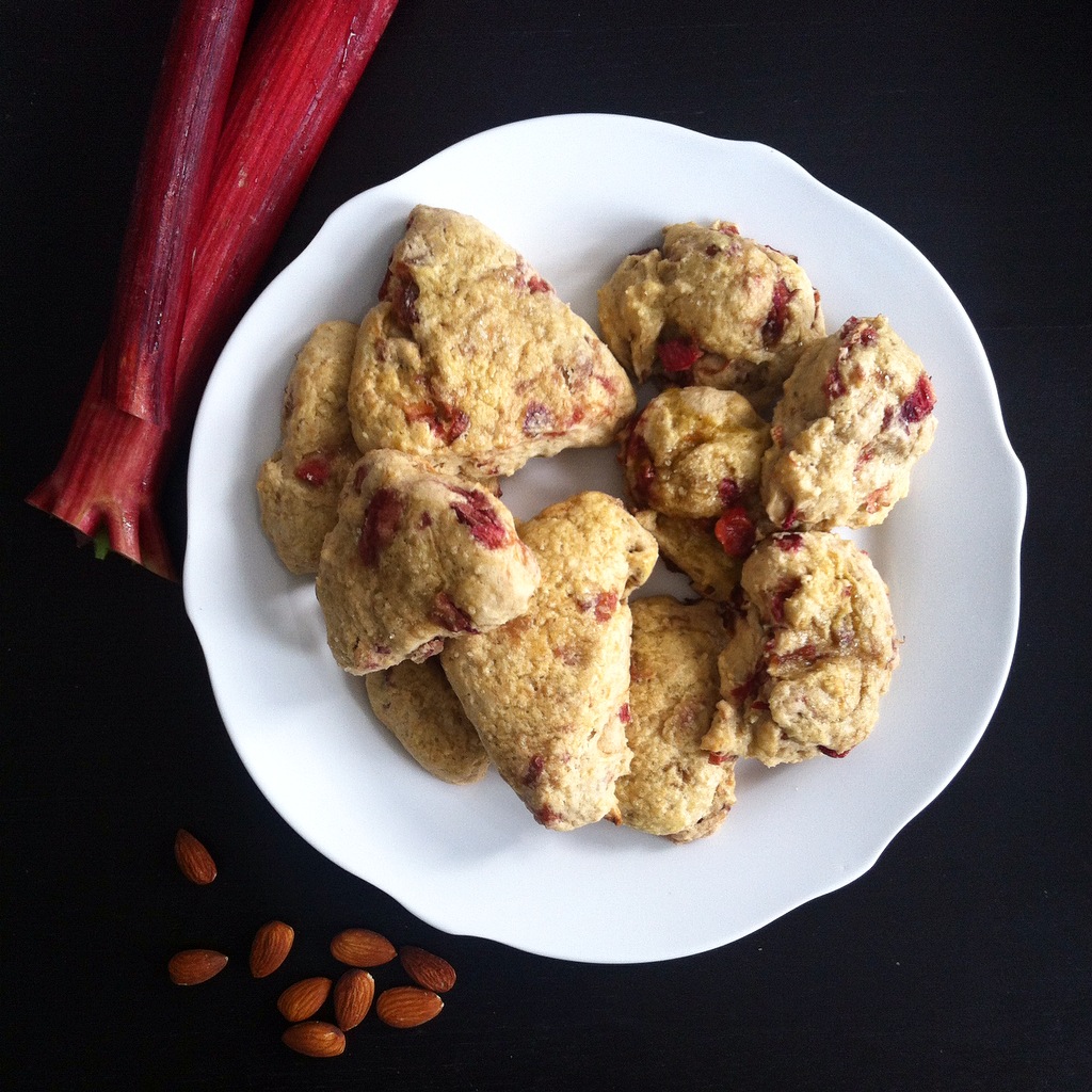 roasted rhubarb, vanilla bean, and almond scones