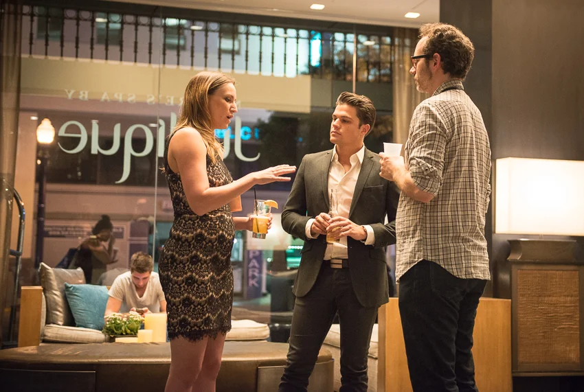  Brandon,  Edward Winters  and his fiance gather in the lobby of the Palomar 