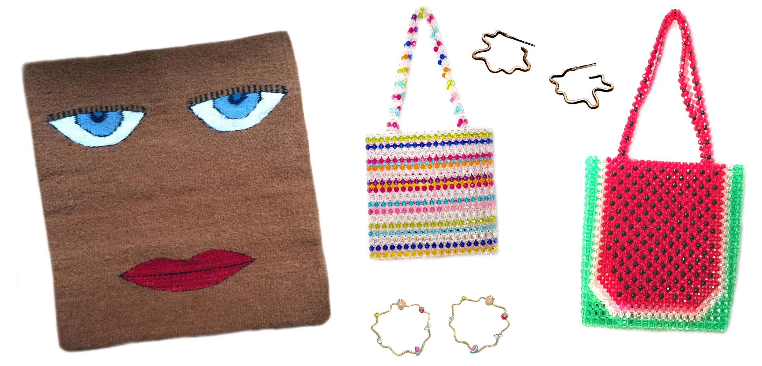 Pillow cover, purses, and earrings can all be purchased on susanalexandra.com
