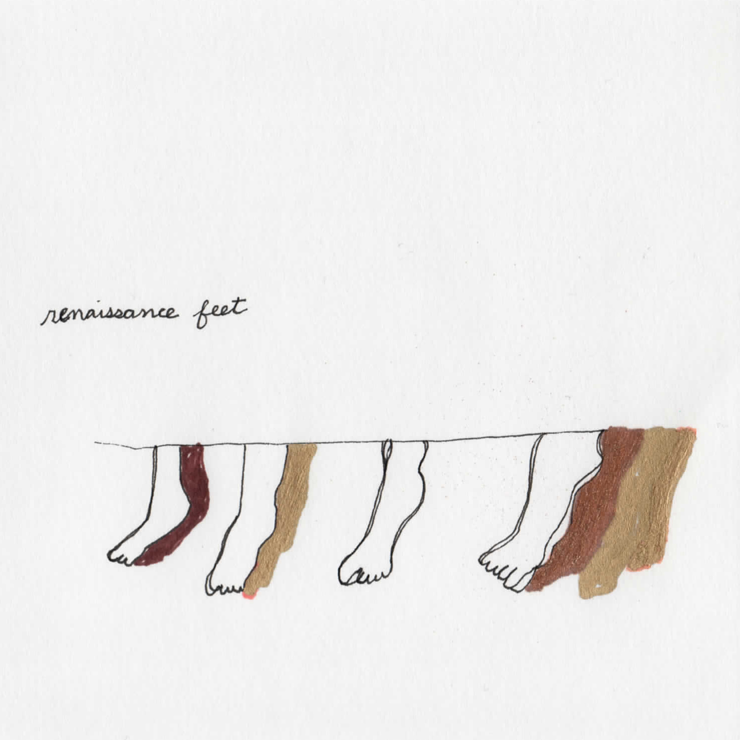   renaissance feet  pen and paint on paper 5” x 5” 2014 