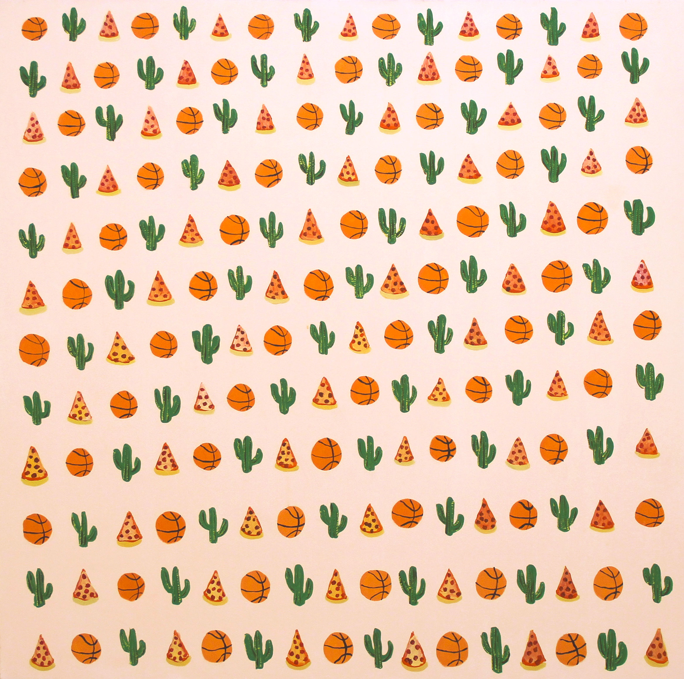   basketball cactus pizza  acrylic on canvas 48" x 48" 2015 