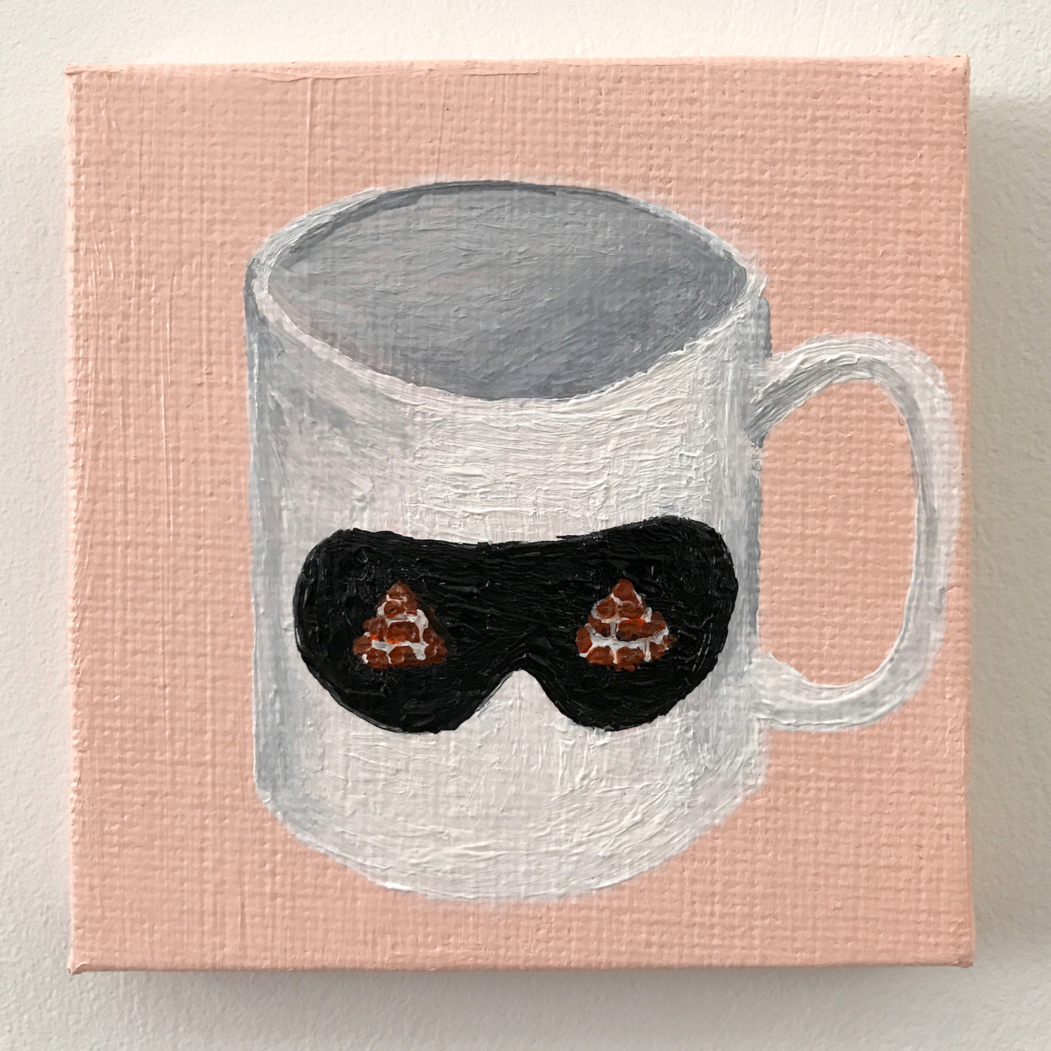   Brick Pyramid on Eye Mask on Mug   Acrylic on Canvas 3” x 3” 2019 