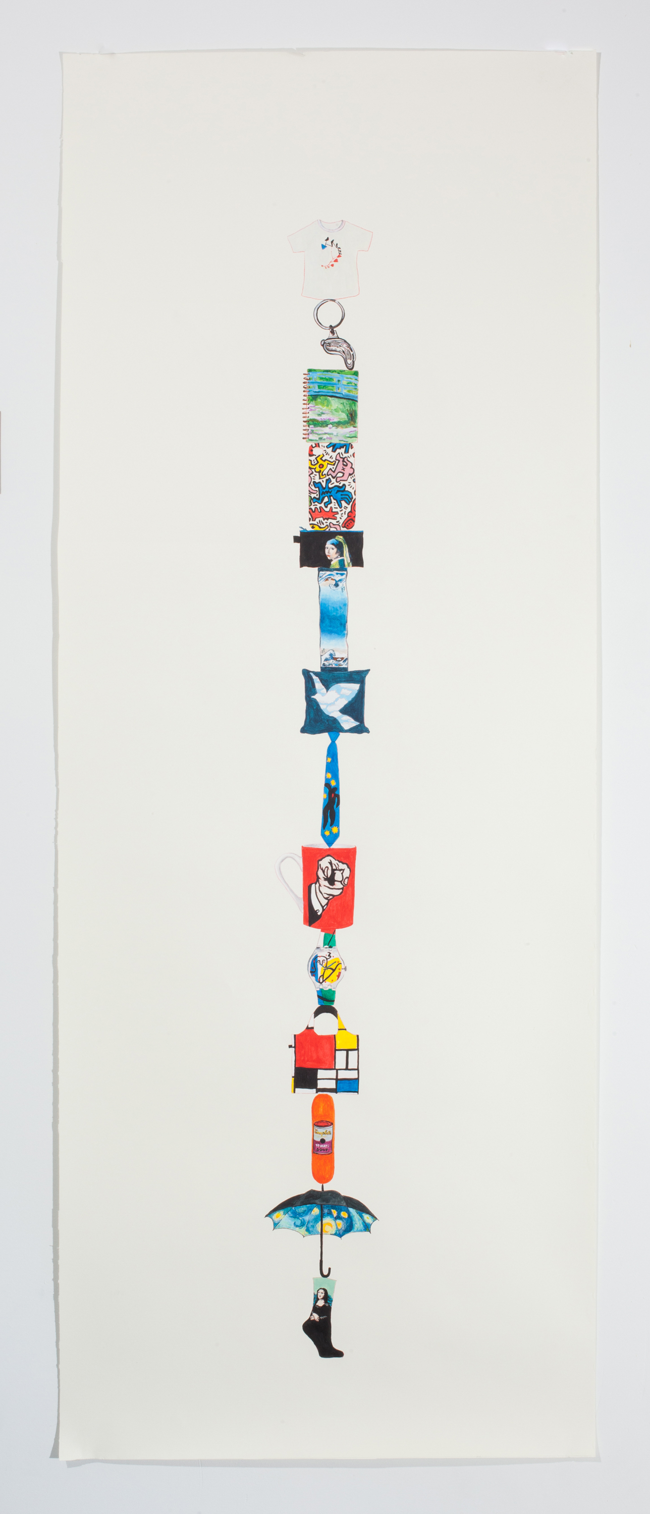   Tower o’ Merch   Acrylic on Paper 55” x 21” 2019 Photo Credit: Stacie Jaye Meyer 